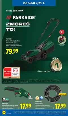 Lidl katalog akcije – veljaven od 23.07.2026 | Stran: 34 | Izdelki: Kosilnica, Vrtna cev, Akumulator, Polnilnik