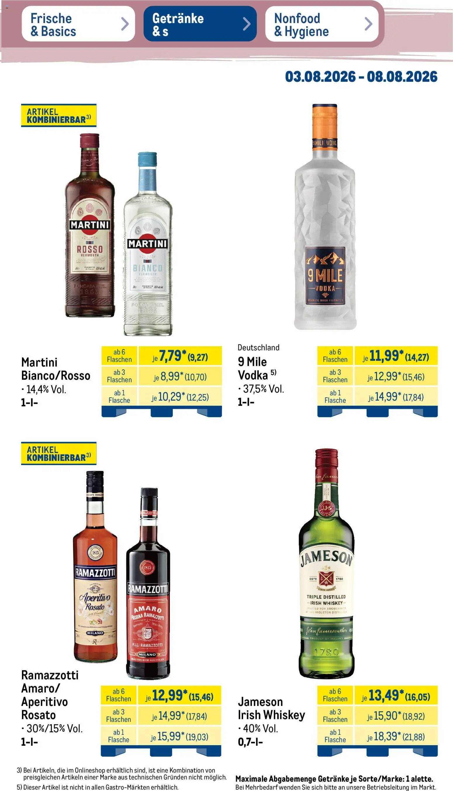 Metro Non Food & Hygiene – gültig ab 03.08.2026 | Seite: 24 | Produkte: Martini, Jameson, Vodka, Whiskey