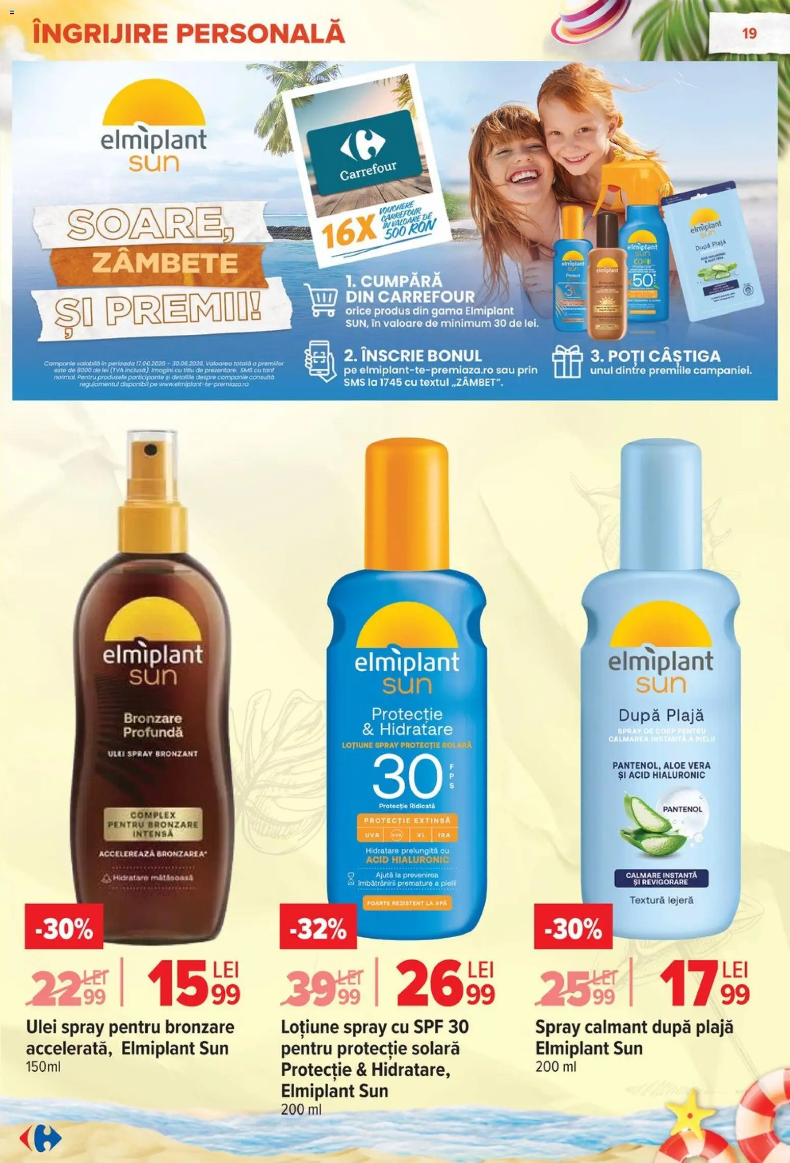 Noul catalog Carrefour – valabil de la 17.06.2026 | Pagină: 19 | Produse: Aloe vera, Ulei, Protecție solară, Apă