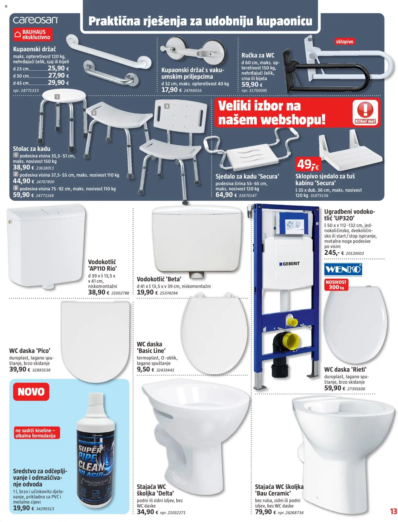 Bauhaus katalog | vrijedi od 15.07.2026 | Stranica: 13 | Proizvodi: Tuš, WC daska, Vodokotlić, Cijevi