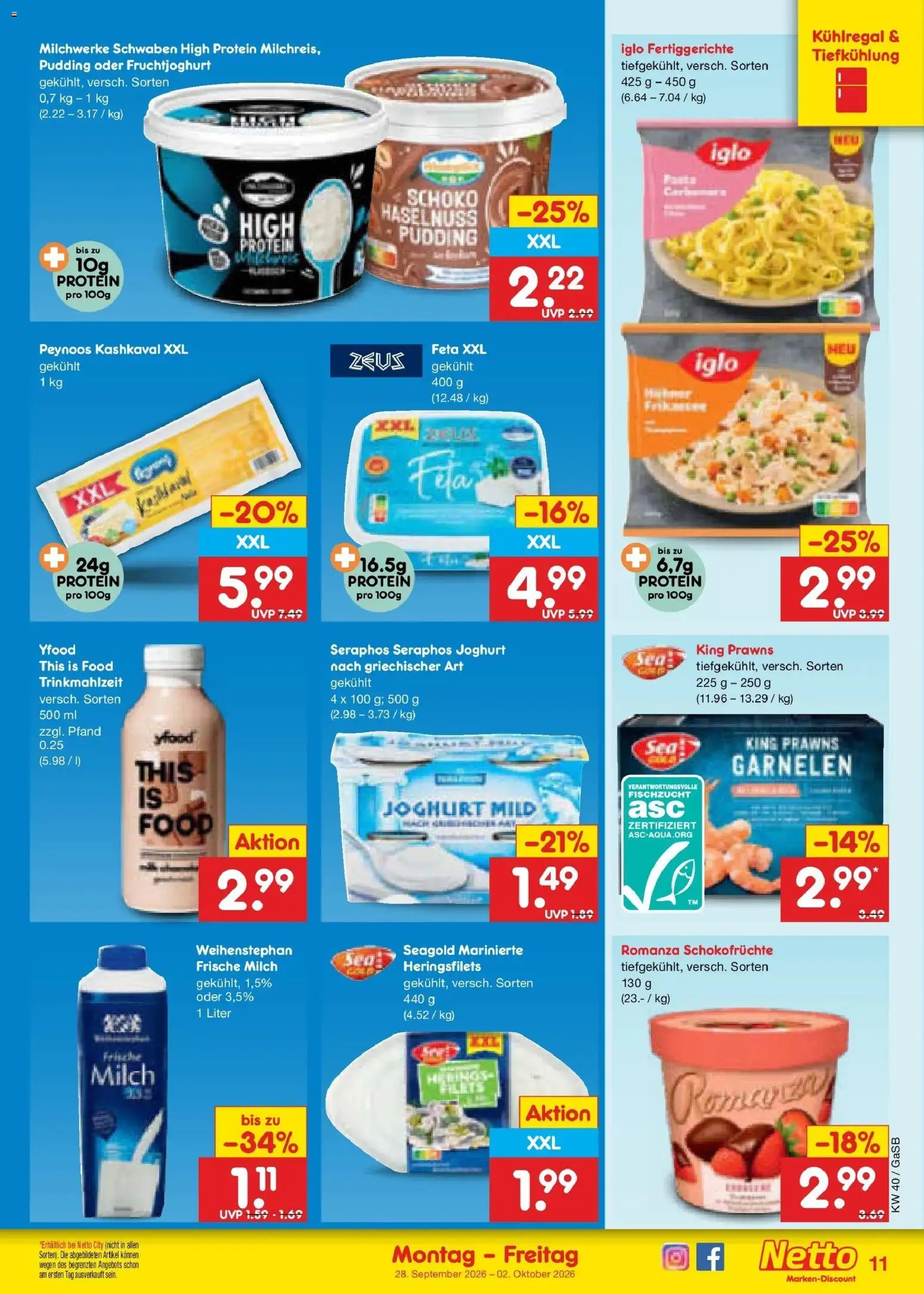 Netto Marken-Discount Prospekt Oldenburg – gültig ab 28.09.2026 | Seite: 15 | Produkte: Milch, Joghurt, Fruchtjoghurt, Fertiggerichte