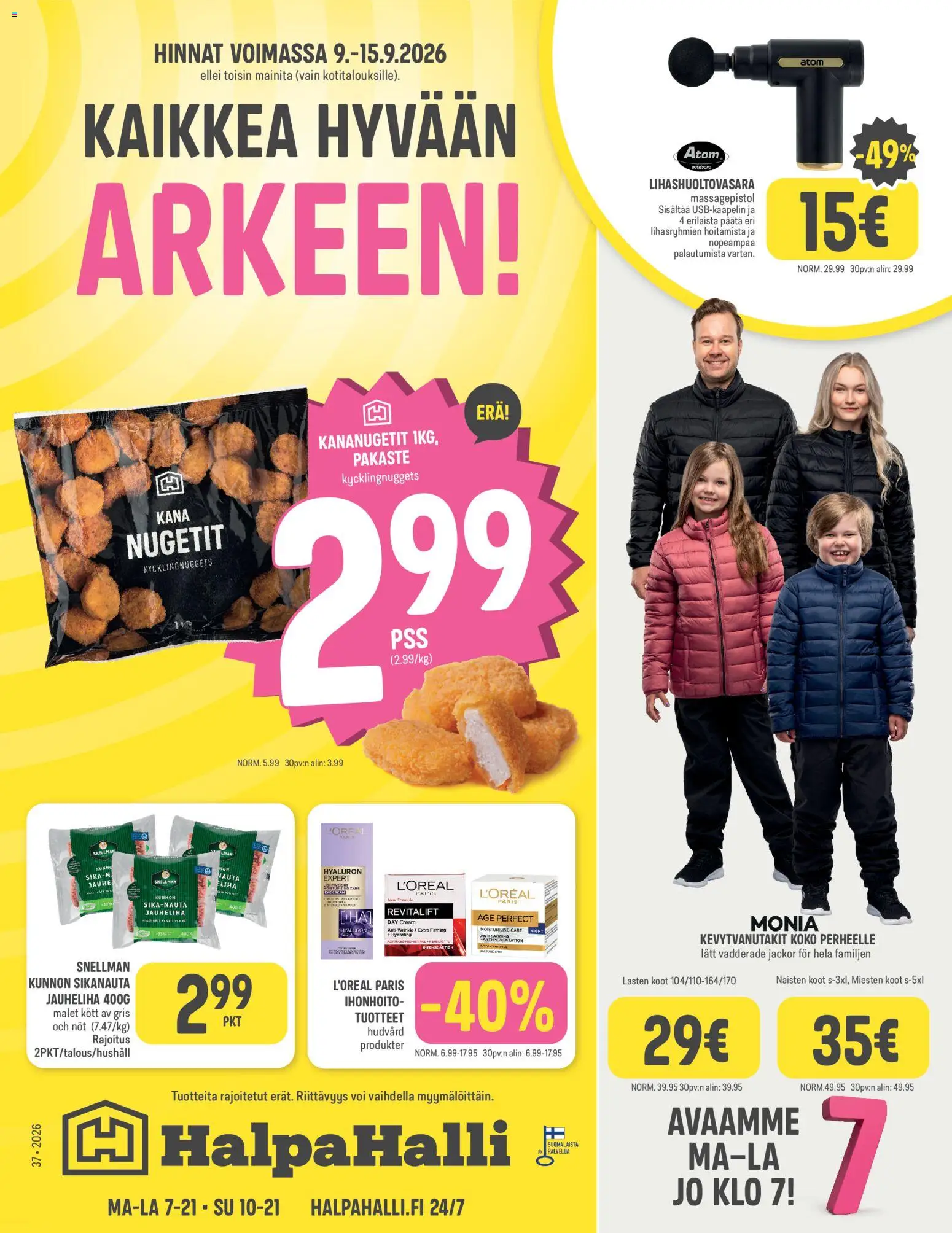 Halpa Halli tarjoukset – voimassa 09/09/2026 alkaen | Sivu: 1 | Tuotteet: Jauheliha, Jauhe, Nugetit, Voi