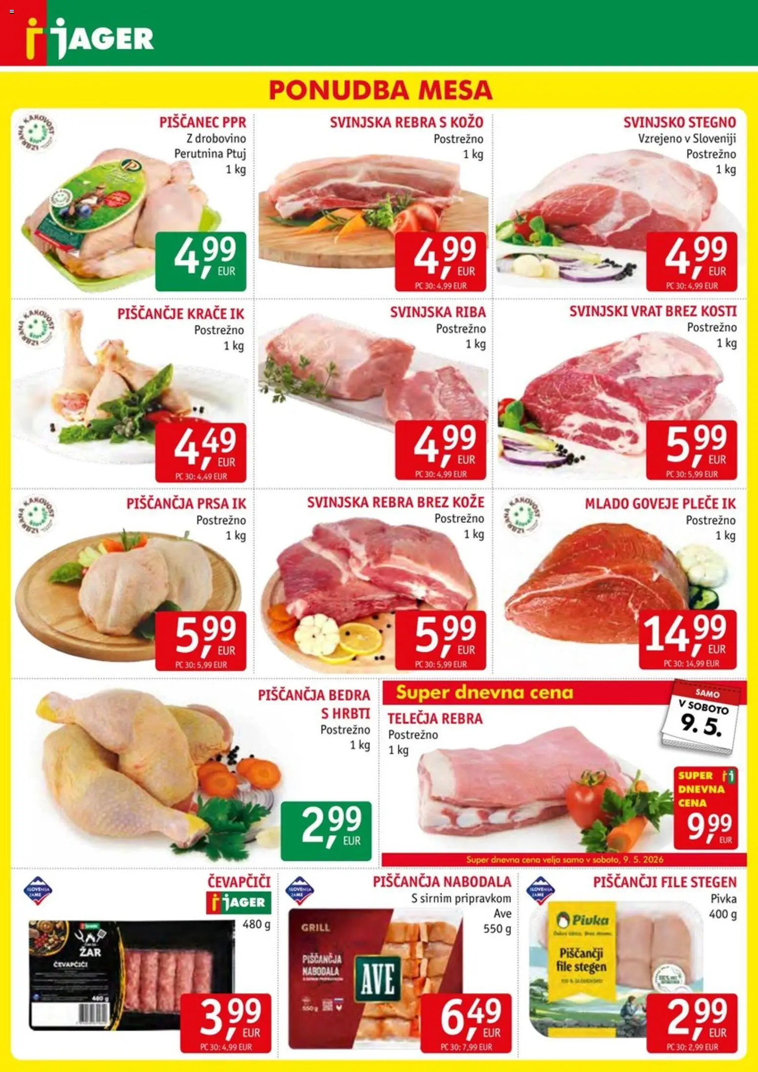 Novi Jager katalog ponudbe – veljaven od 06.05.2026 | Stran: 3 | Izdelki: Čevapčiči, Piščančja bedra, Nabodala, Grill