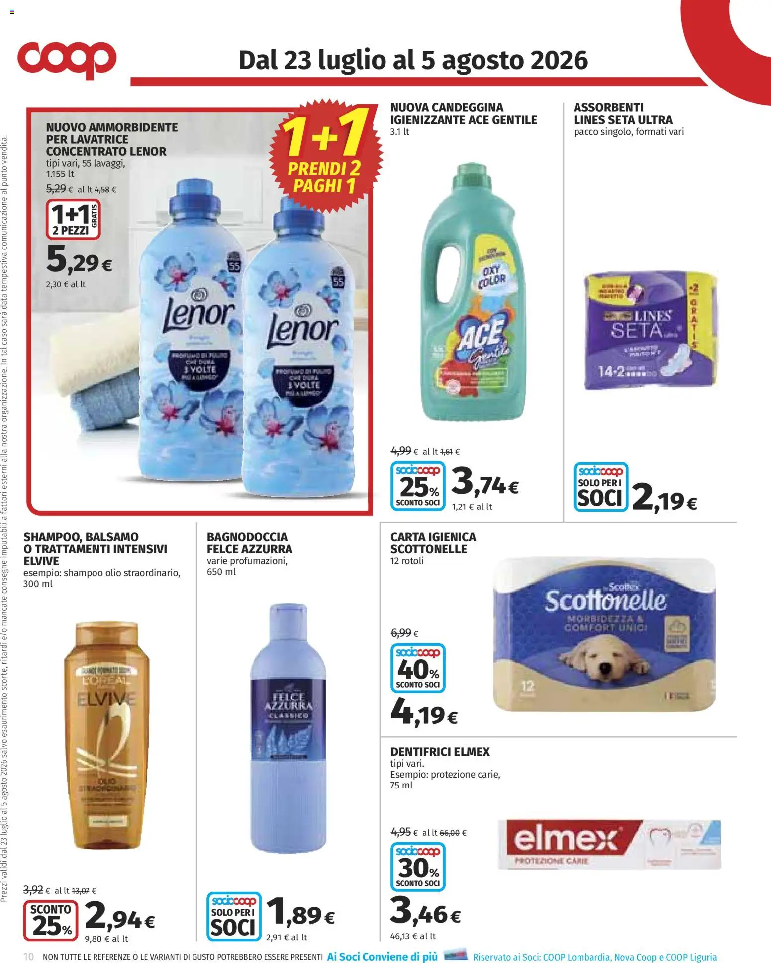 Volantino COOP del 23/07/2026 | Pagina: 10 | Prodotti: Carta igienica, Ammorbidente, Lavatrice, Data