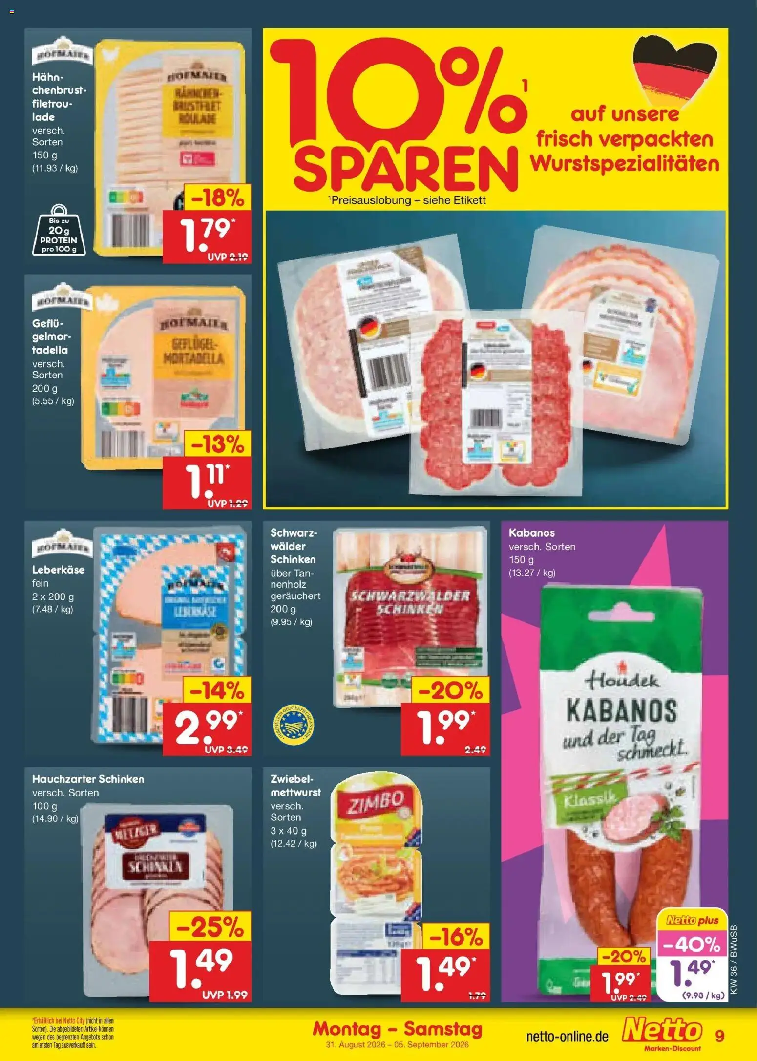 Netto Marken-Discount Prospekt Stemwede-Dielingen (ab 31.08.2026) » Angebote | Seite: 11 | Produkte: Schinken, Leberkase