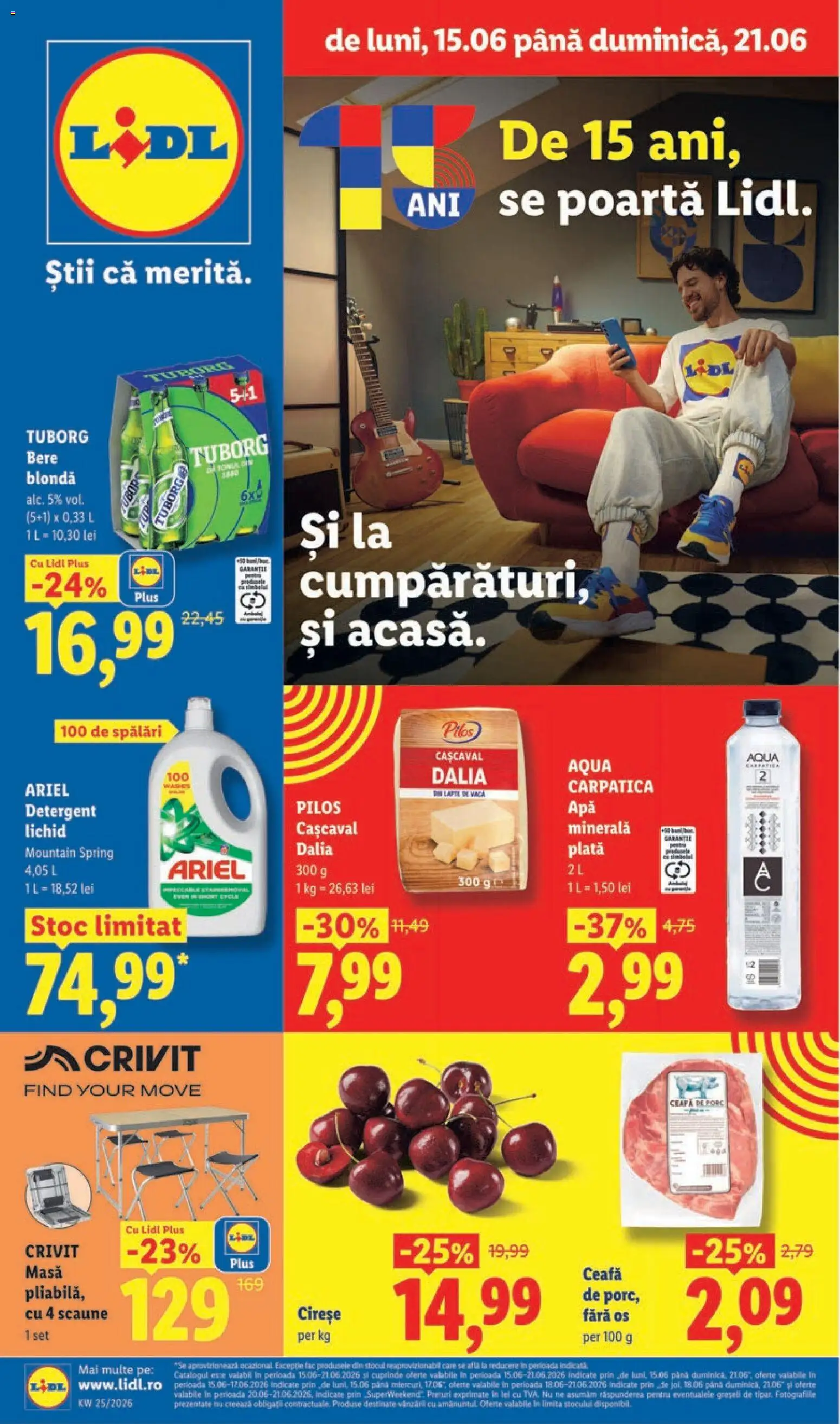 Noul catalog Lidl – valabil de la 15.06.2026 | Pagină: 1 | Produse: Masă, Cașcaval, Bere, Detergent