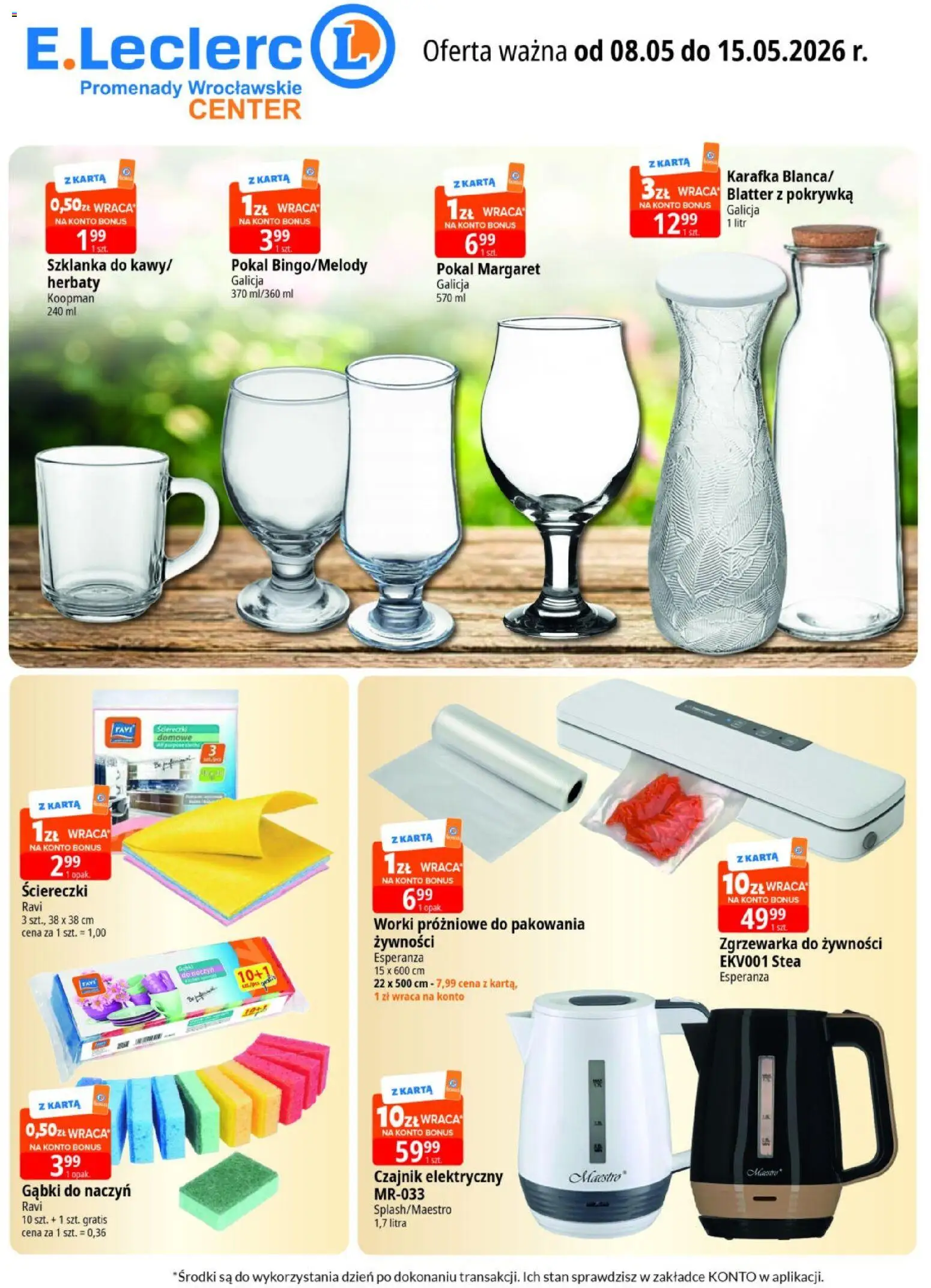 E.Leclerc gazetka - Wrocław od 08.05.2026 | Strona: 1 | Produkty: Szklanka, Karta, Czajnik