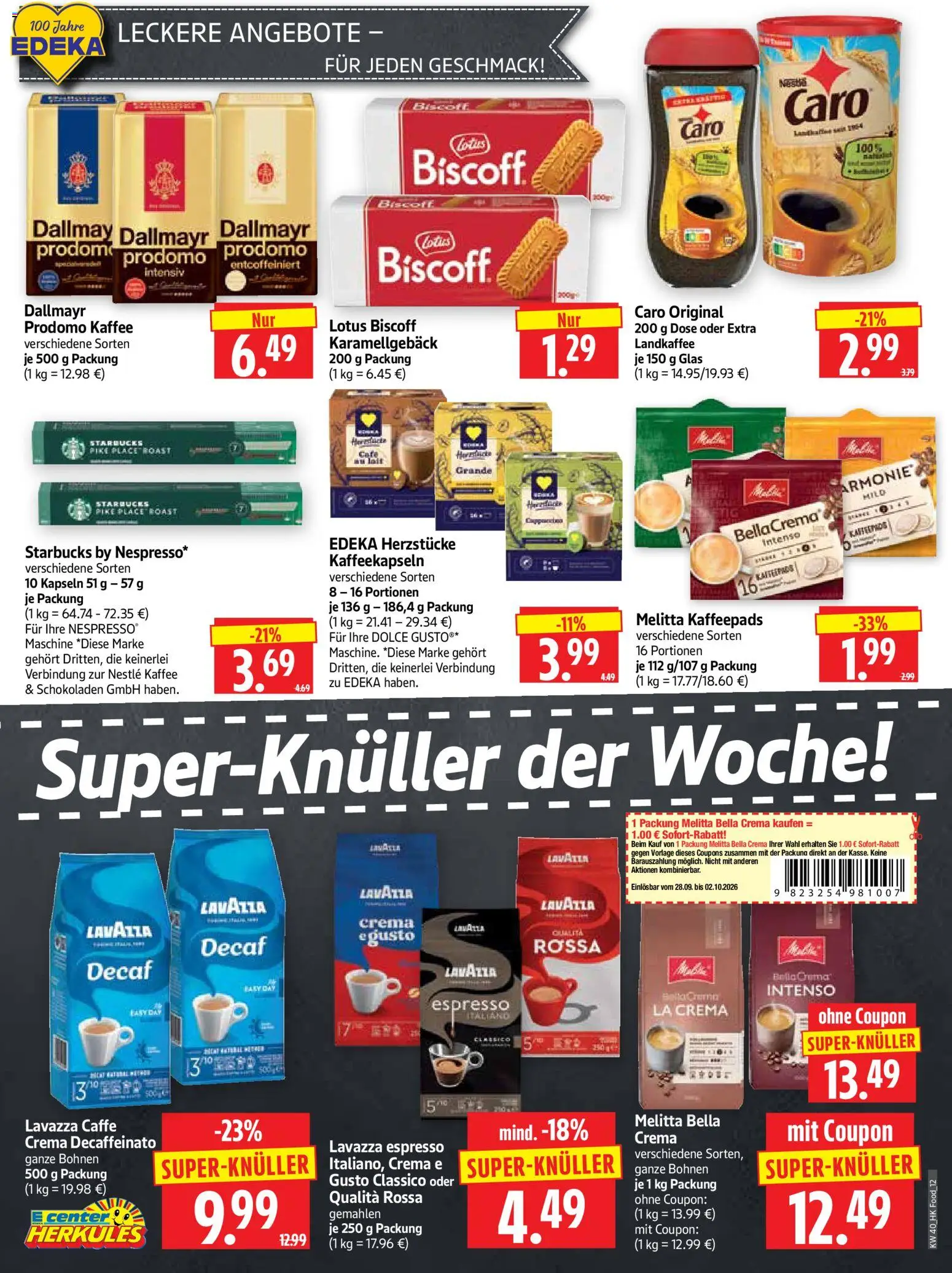 HERKULES Prospekt – gültig ab 28.09.2026 | Seite: 12 | Produkte: Melitta, Kaffeepads, Starbucks, Dallmayr
