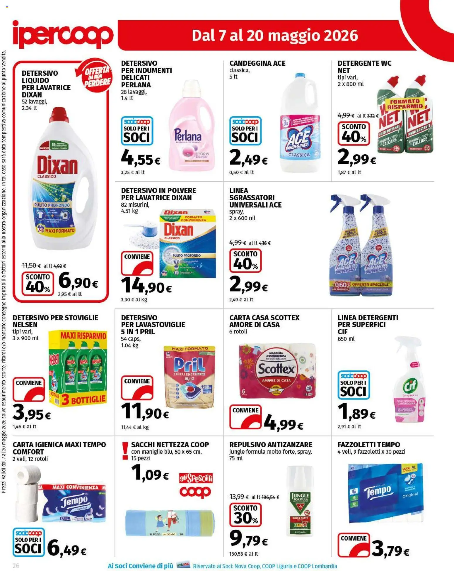Volantino Ipercoop del 07.05.2026 | Pagina: 26 | Prodotti: Detergente, Candeggina, Lavastoviglie, WC