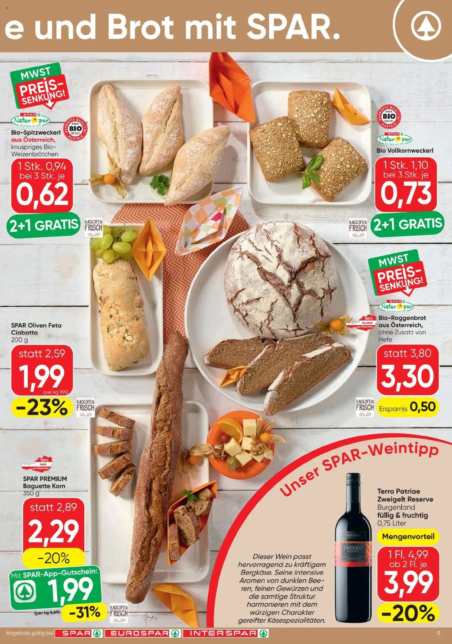 Spar - Flugblatt gültig ab 30.07.2026 | Seite: 9 | Produkte: Jääkaappipakastin, Szeder, Brot, Wein