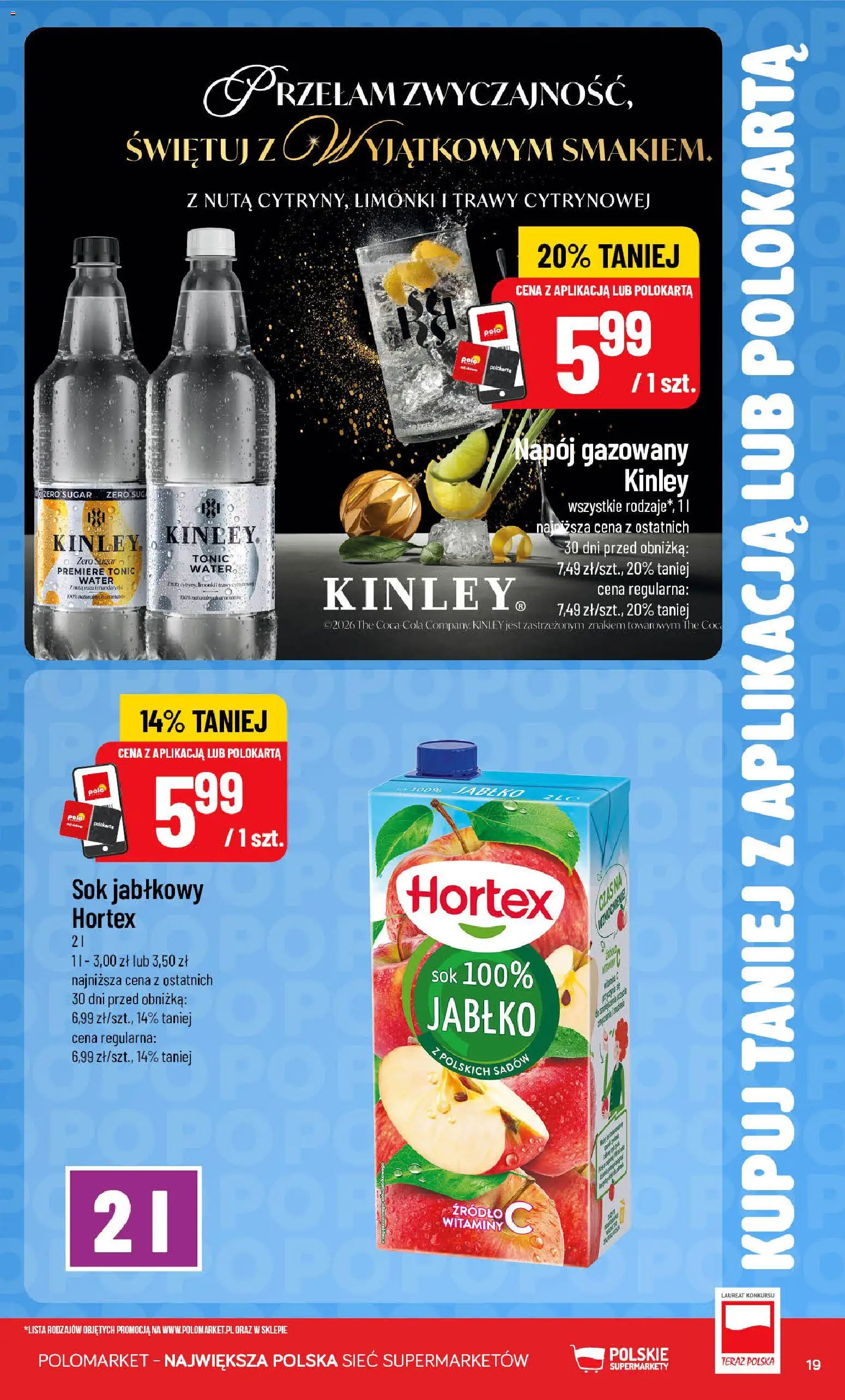 POLOmarket gazetka - Kupuj taniej od 28.10.2026 | Strona: 19 | Produkty: Trawy, Sok jabłkowy, Tonic, Sok