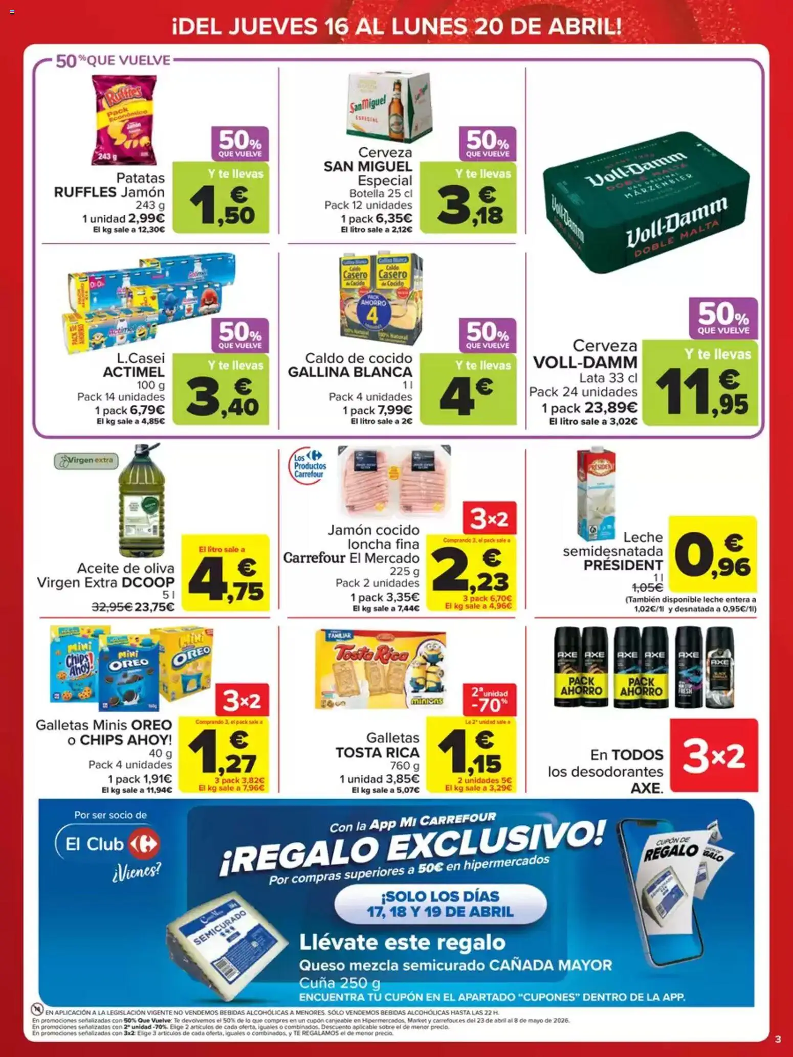 Carrefour Precio Imbatible │ válido desde el 16.04.2026 | Página: 3 | Productos: Aceite, Jamón, Galletas, Cuna