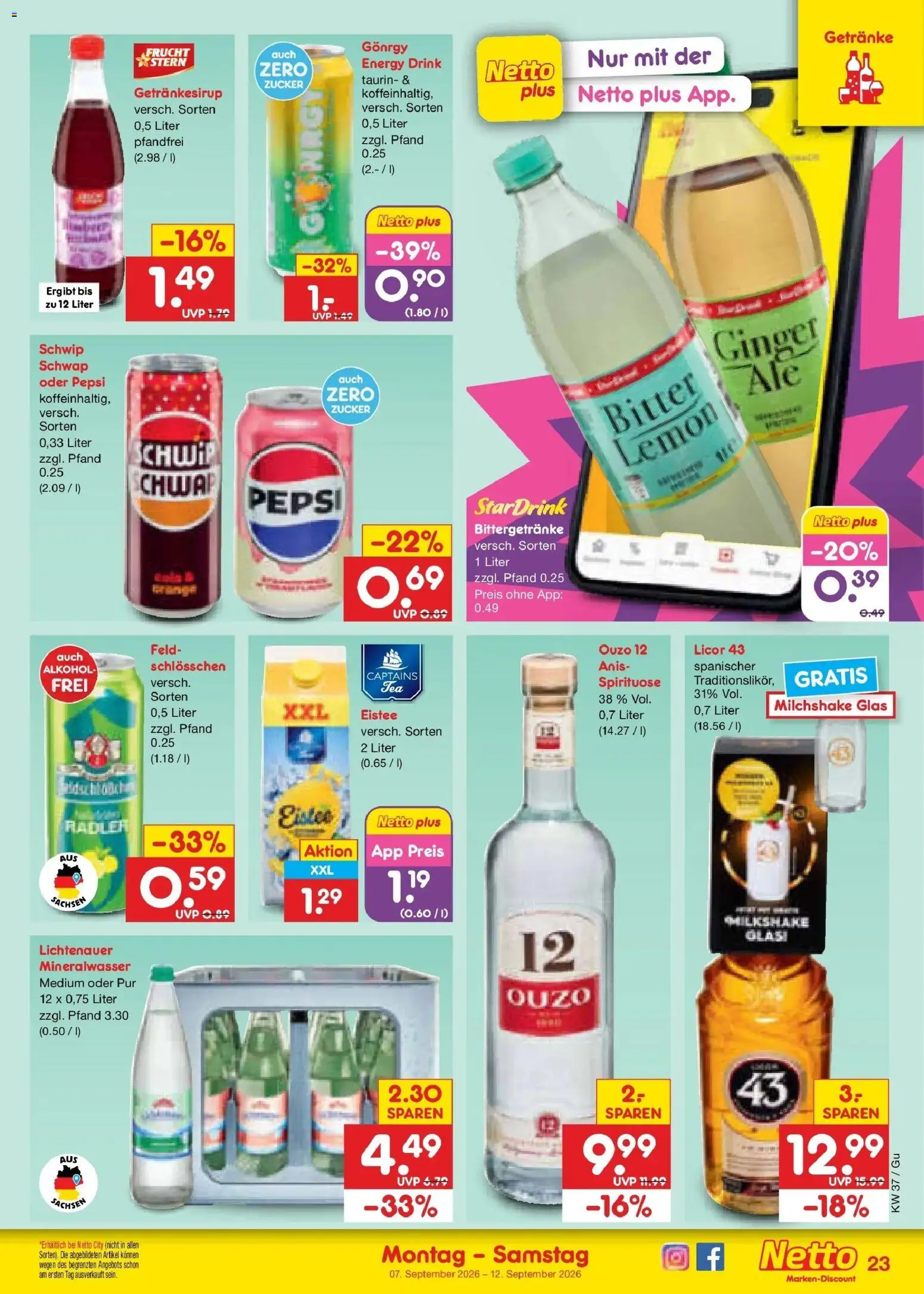 Netto Marken-Discount Prospekt Augustusburg – gültig ab 07.09.2026 | Seite: 31 | Produkte: Ouzo 12, Ouzo, Mineralwasser, Zucker