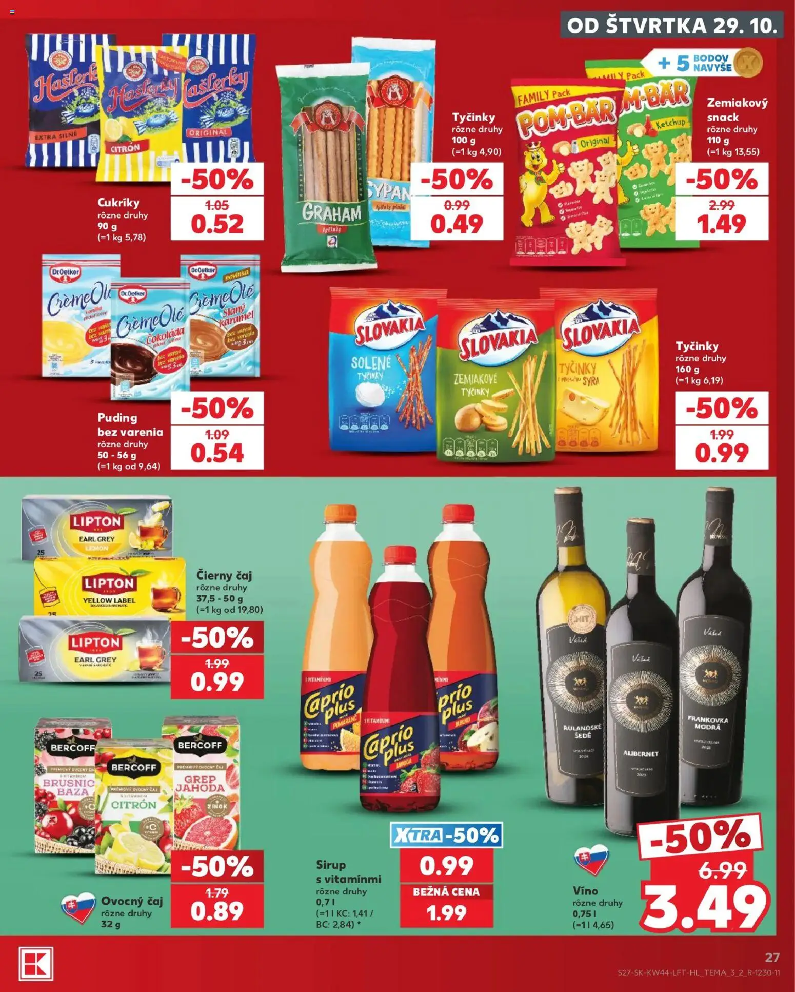 Nové Kaufland akcie – leták je platný od 29.10.2026 | Strana: 27 | Produkty: Víno, Čaj, Sirup, Cukríky