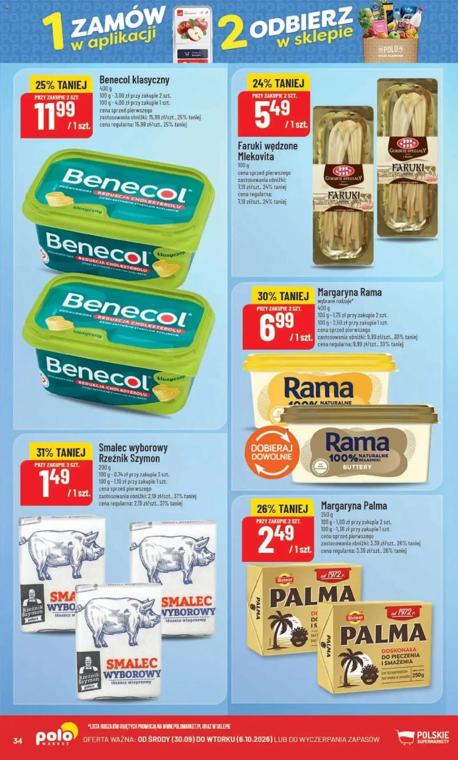 Nowa POLOmarket gazetka od jutra 30.09.2026 | Strona: 34 | Produkty: Smalec, Margaryna palma, Rama, Margaryna