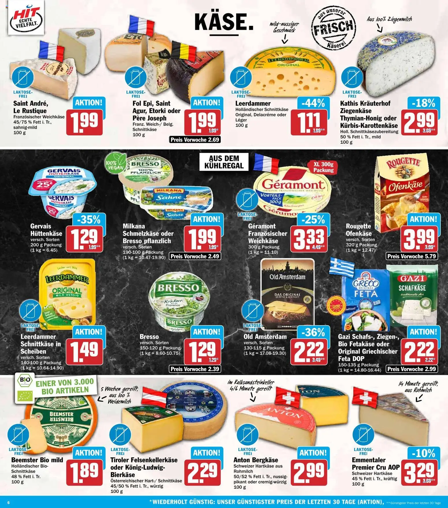 HIT Prospekt – gültig ab 26.10.2026 | Seite: 6 | Produkte: Feta, Rougette ofenkase, Leerdammer, Hüttenkäse