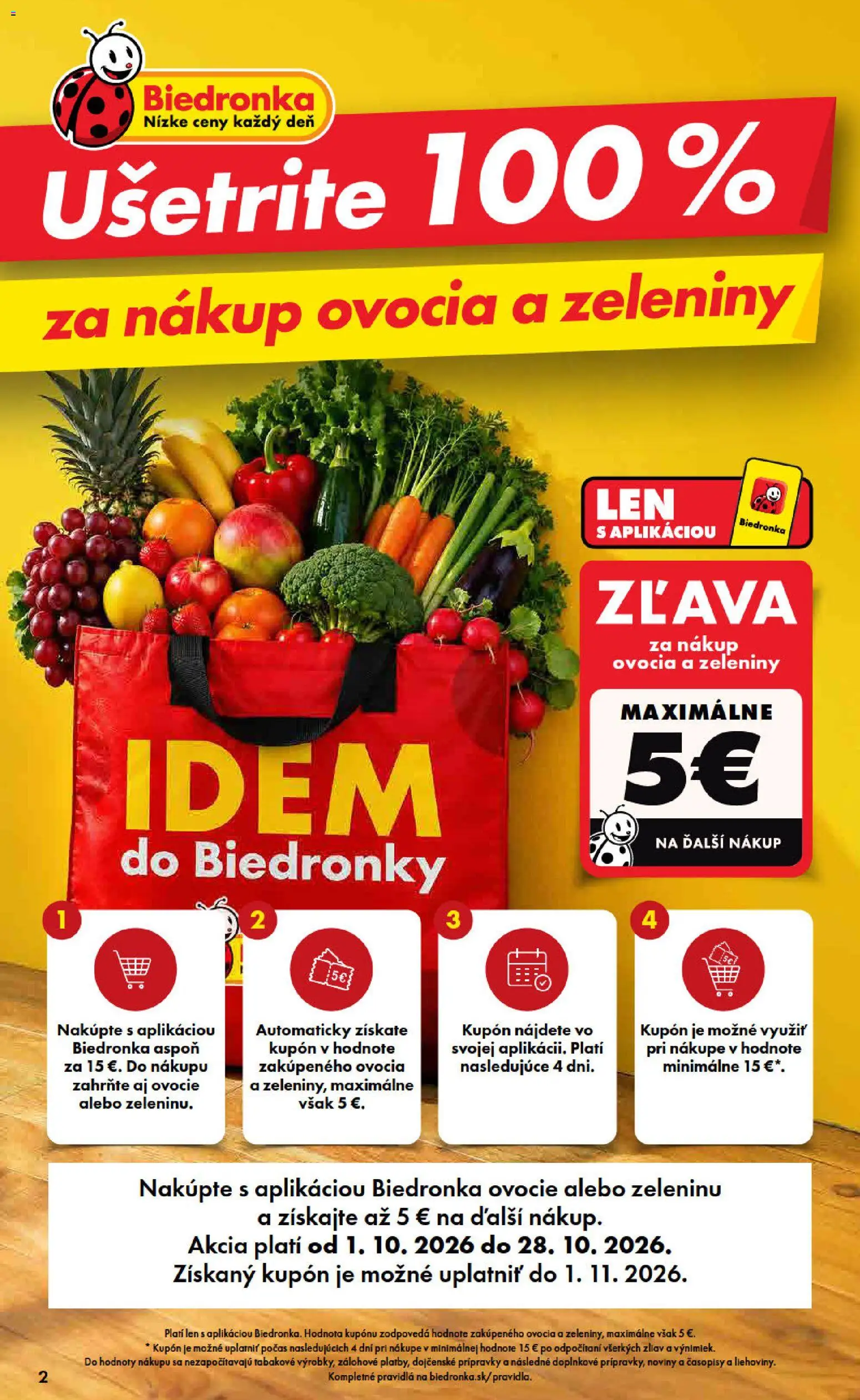 Nové Biedronka akcie – leták je platný od 01.10.2026 | Strana: 2 | Produkty: Noviny, Ovocie