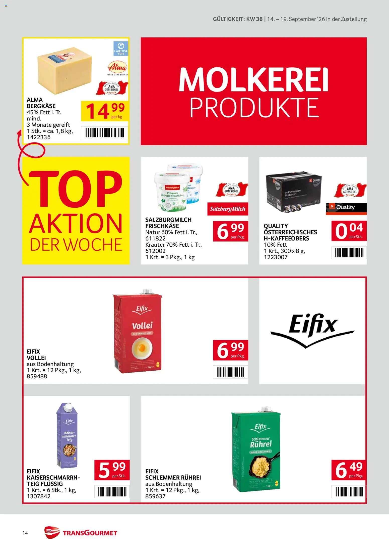Transgourmet Zustellaktion gültig ab 14.09.2026 | Seite: 14 | Produkte: Käse