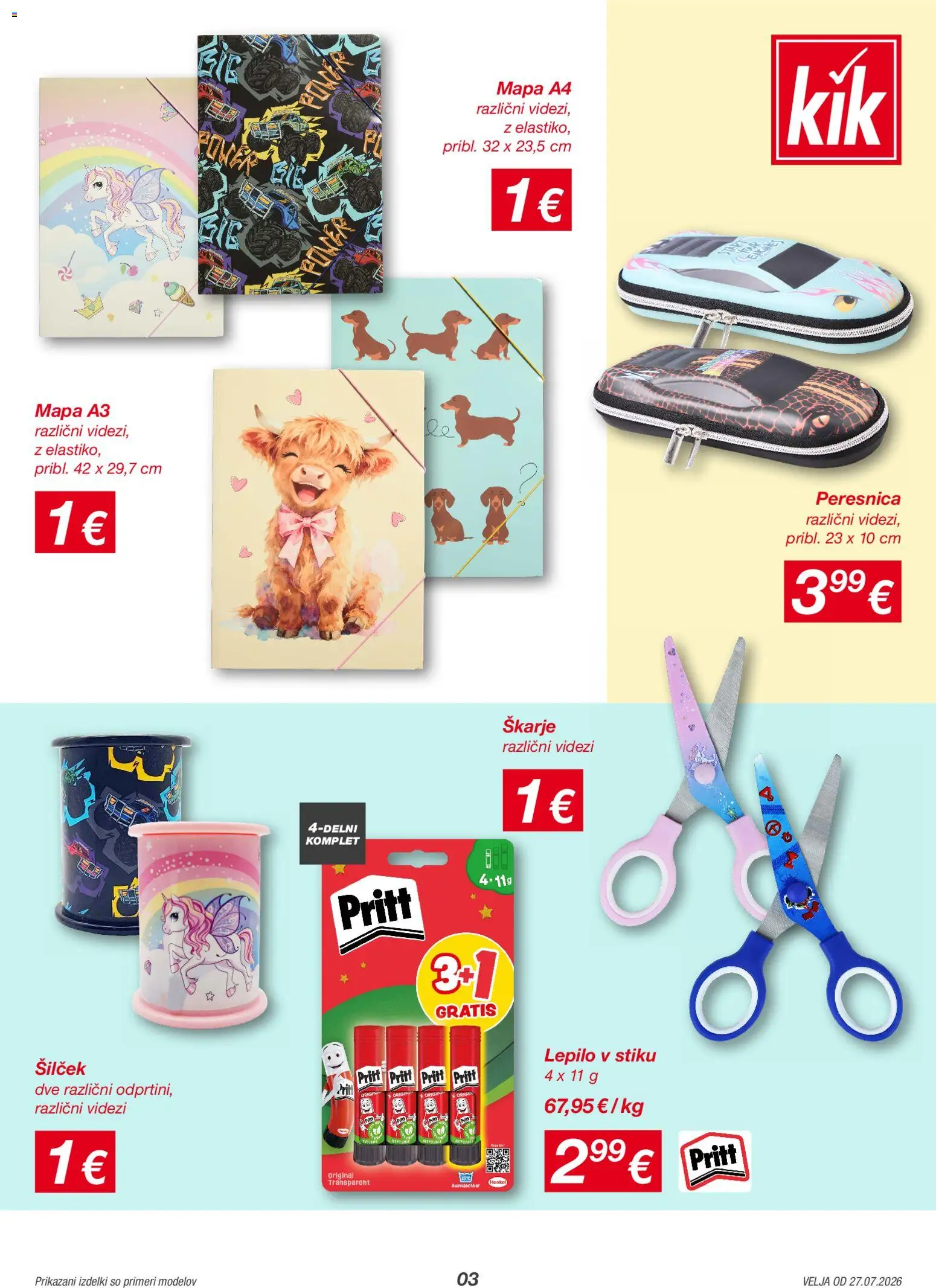 Novi Kik katalog ponudbe – veljaven od 27.07.2026 | Stran: 3 | Izdelki: Silcek, Peresnica, Mapa, Lepilo