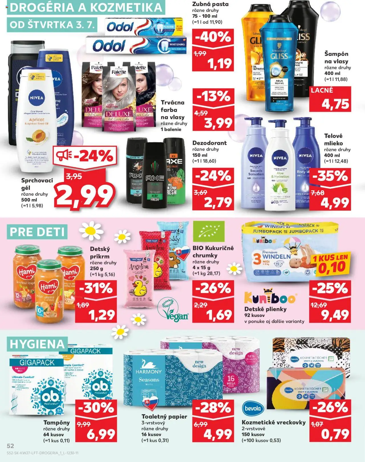 Nové Kaufland akcie – leták je platný od 03.07.2025 | Strana: 52 | Produkty: Mlieko, Nivea, Toaletný papier, Dezodorant