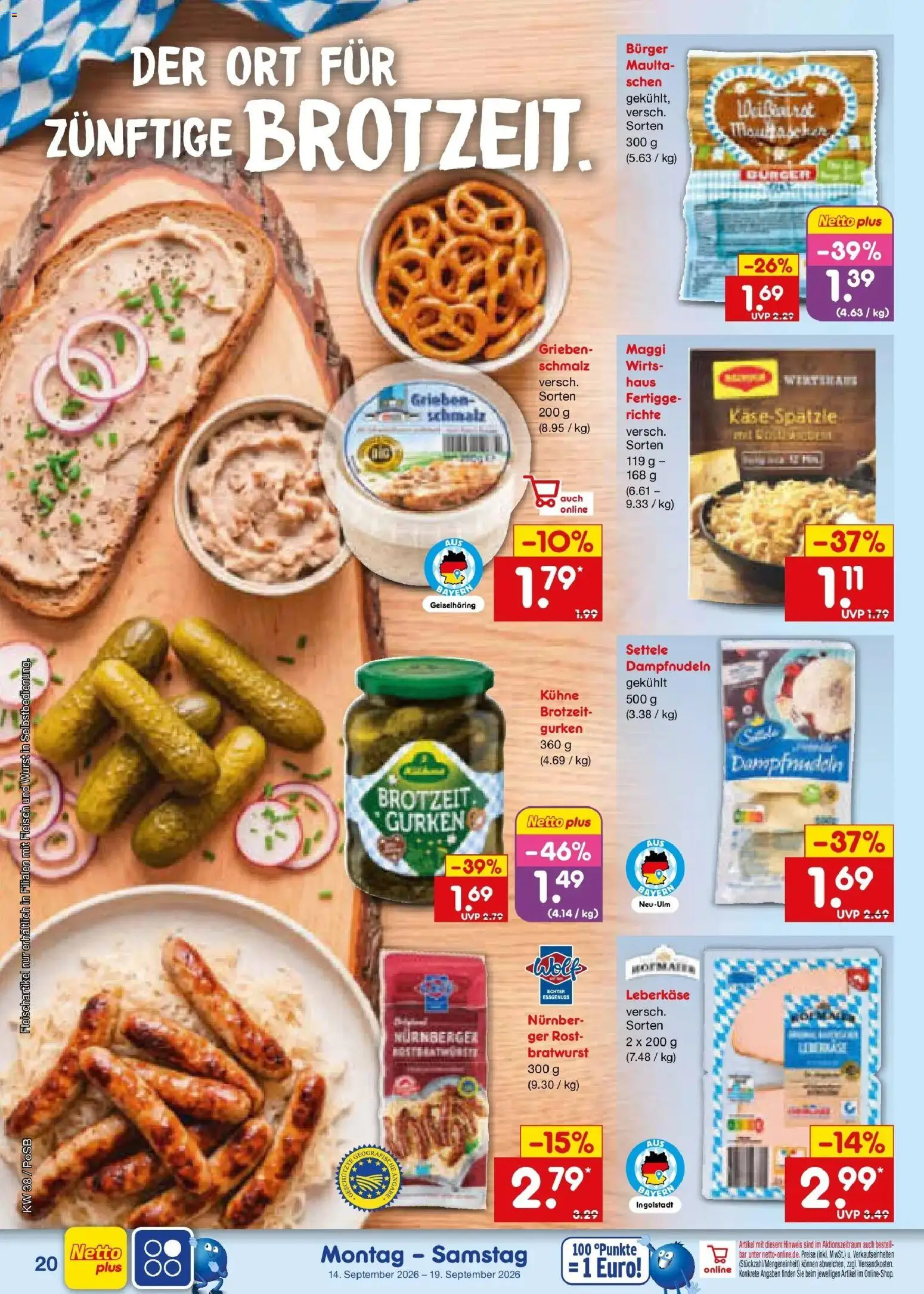 Netto Marken-Discount Prospekt Amberg – gültig ab 14.09.2026 | Seite: 30 | Produkte: Maggi, Bratwurst, Burger, Leberkase