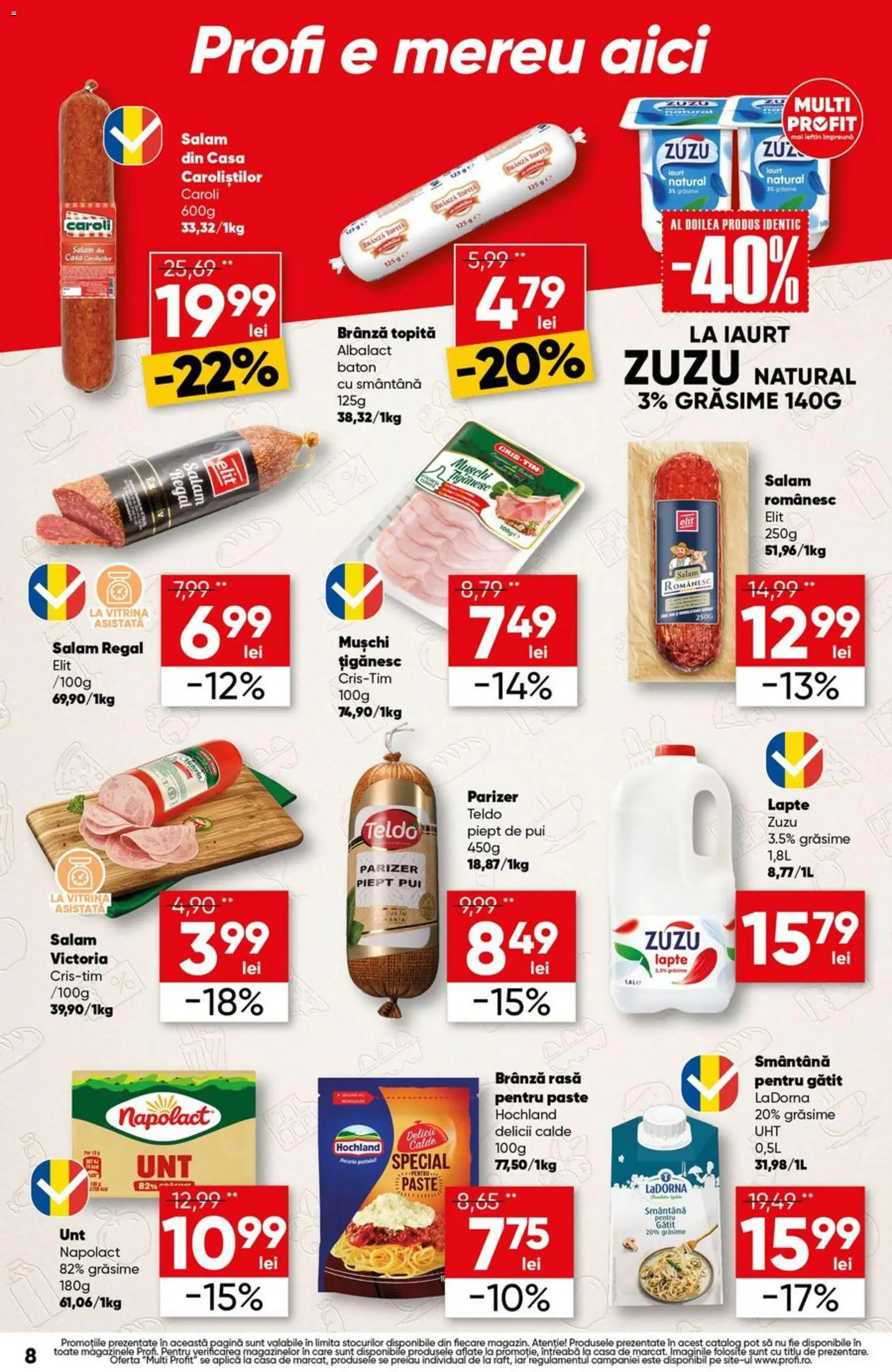 Noul catalog Profi – valabil de la 08.07.2026 | Pagină: 8 | Produse: Vitrină, Unt, Salam, Parizer