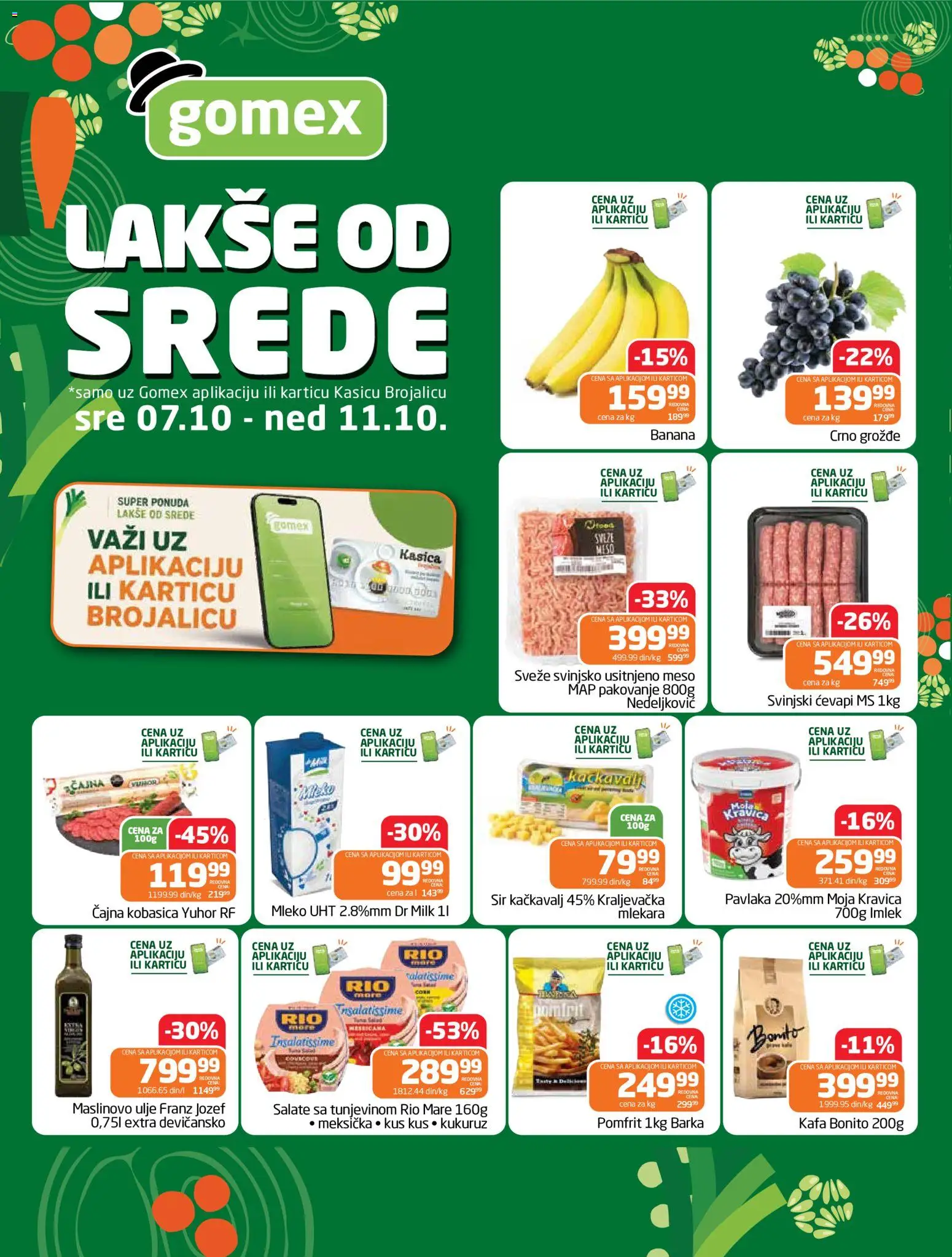 Gomex katalog - važi od 07.10.2026 | Strana: 1 | Proizvode: Grožđe, Mleko, Pakovanje, Kačkavalj