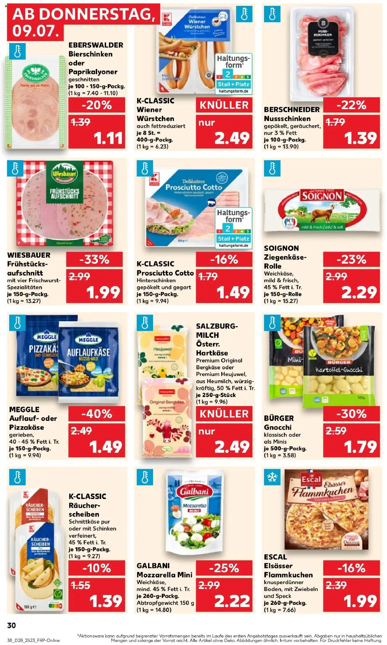 Kaufland Prospekt Oppenheim – gültig ab 09.07.2026 | Seite: 30 | Produkte: Milch, Mozzarella, Burger, Schinken