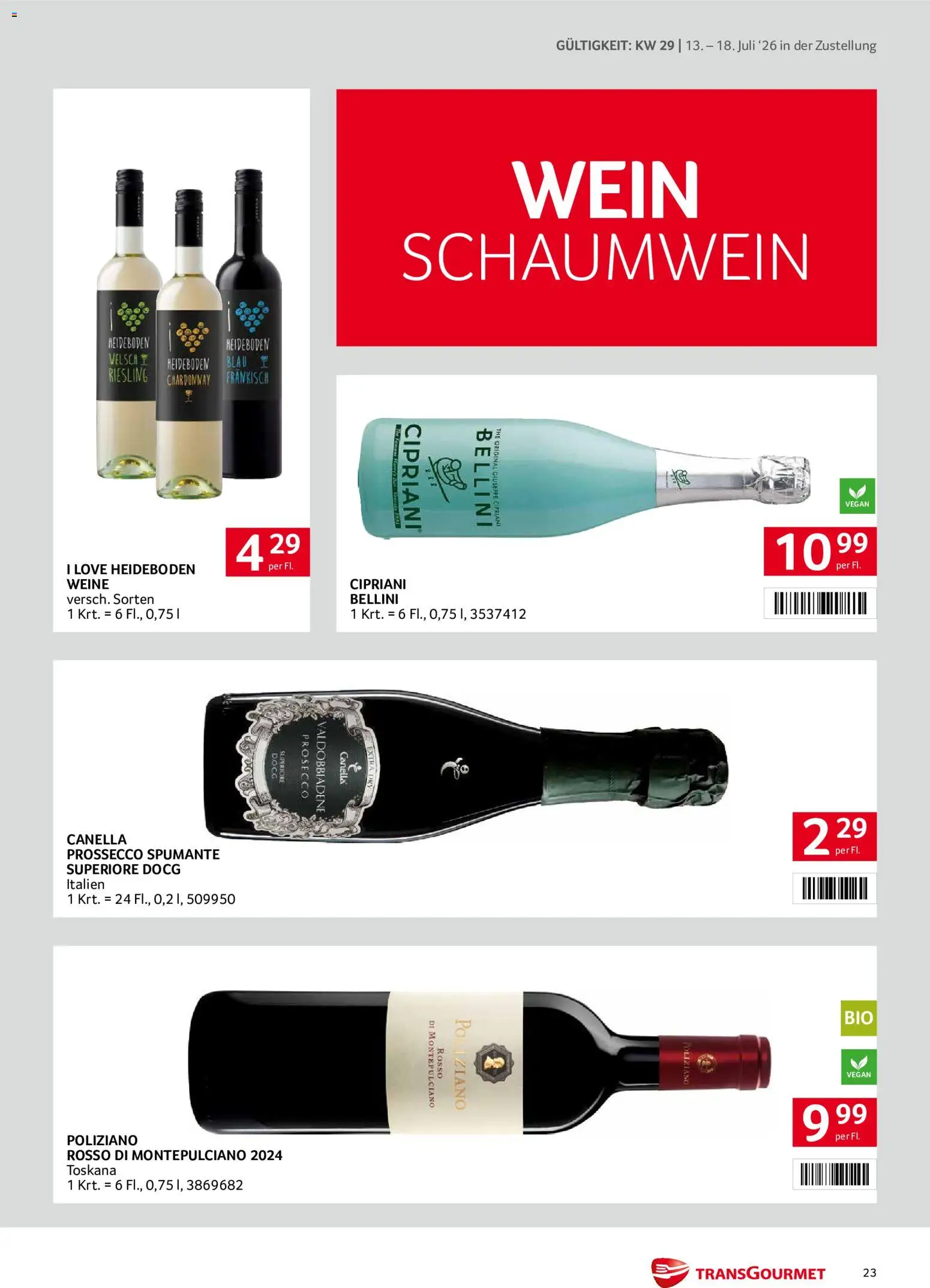 Transgourmet Zustellaktion gültig ab 13.07.2026 | Seite: 23 | Produkte: Wein