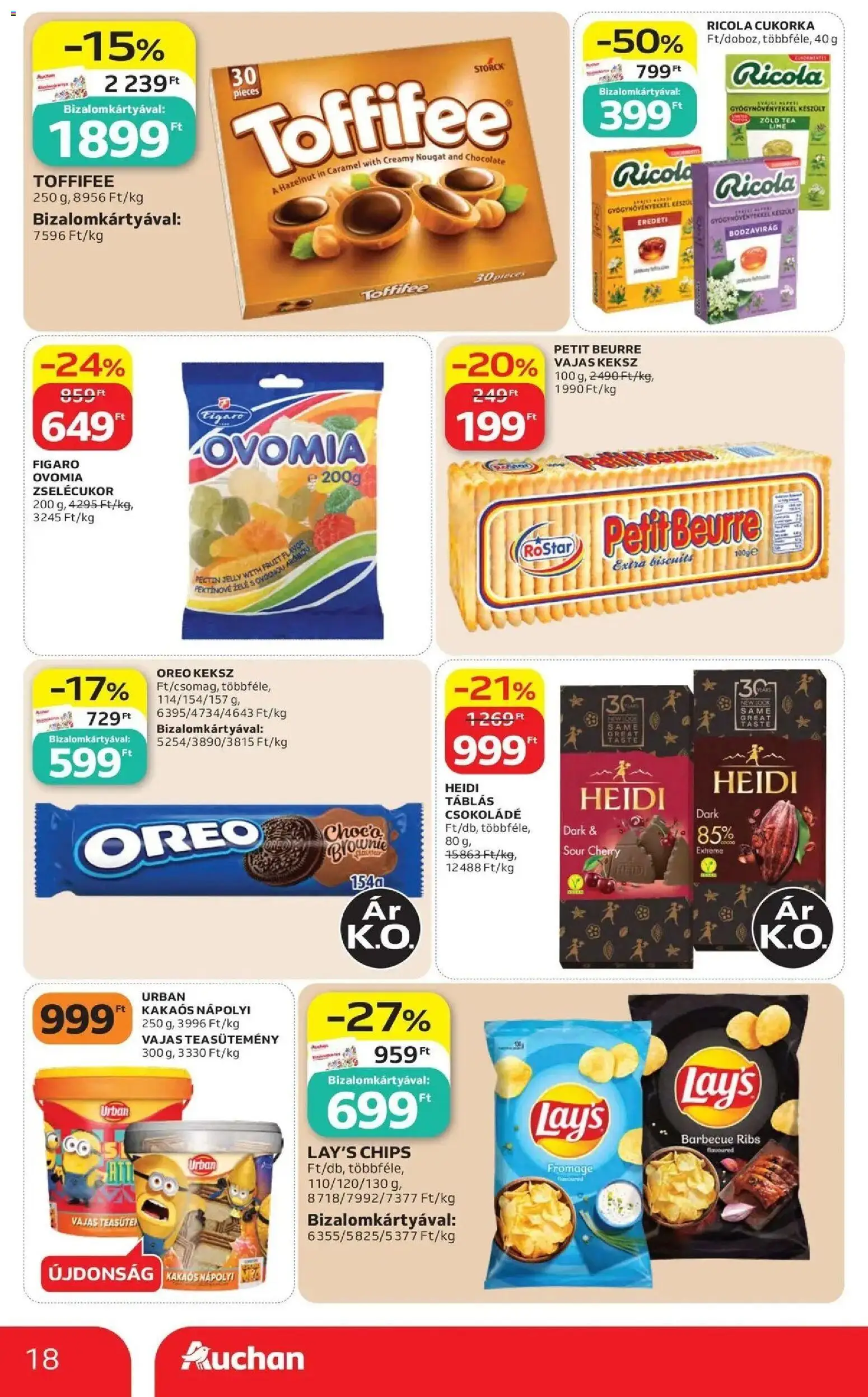 Auchan akciós ujság - amely érvényes a következő dátumtól: 2026.07.30. | Oldal: 18 | Termékek: Chips, Oreo, Cukorka, Cukor
