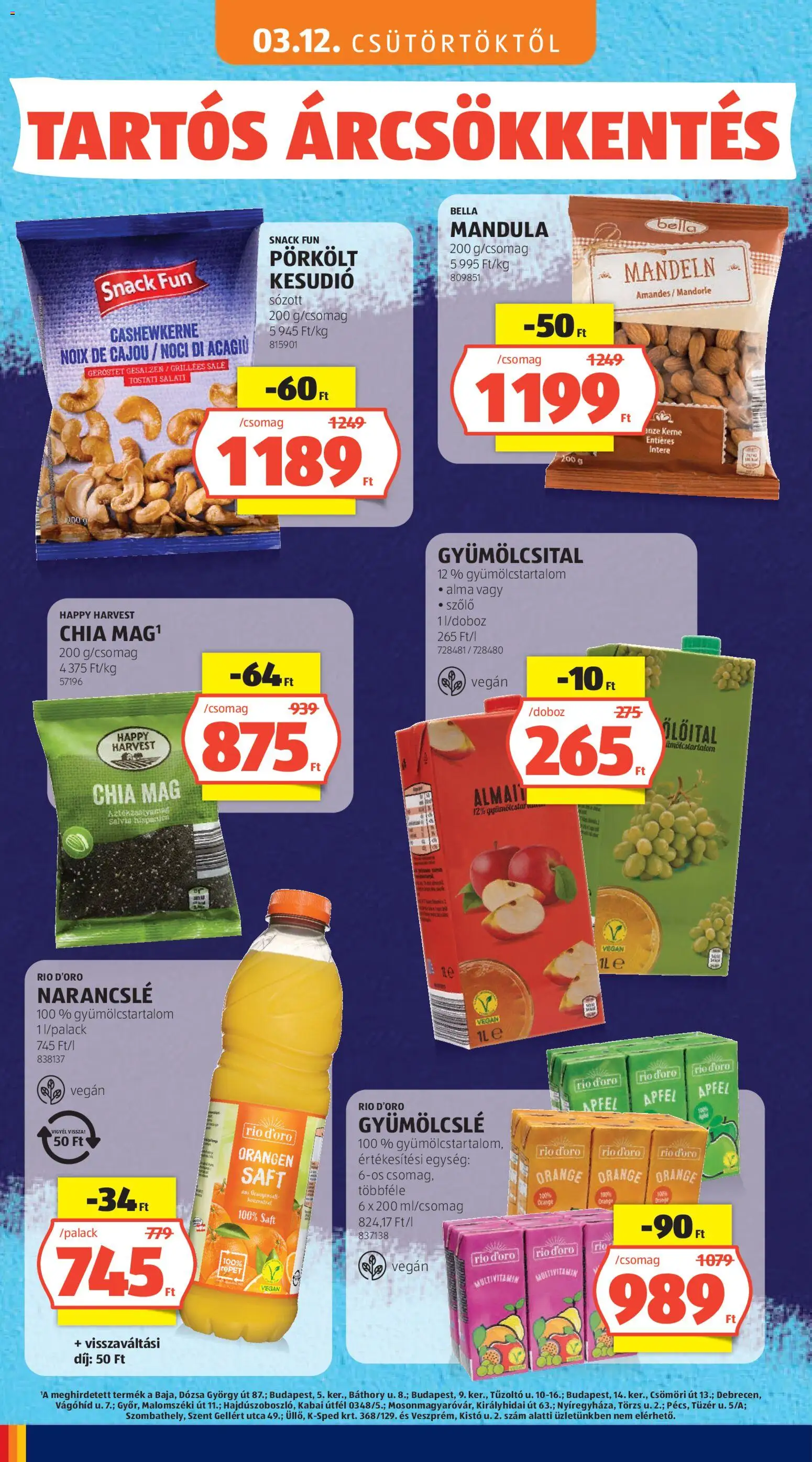 Aldi akciós ujság - amely érvényes a következő dátumtól: 03.05.2026 | Oldal: 48 | Termékek: Gyümölcslé, Gyümölcsital, Kesudió, Multivitamin