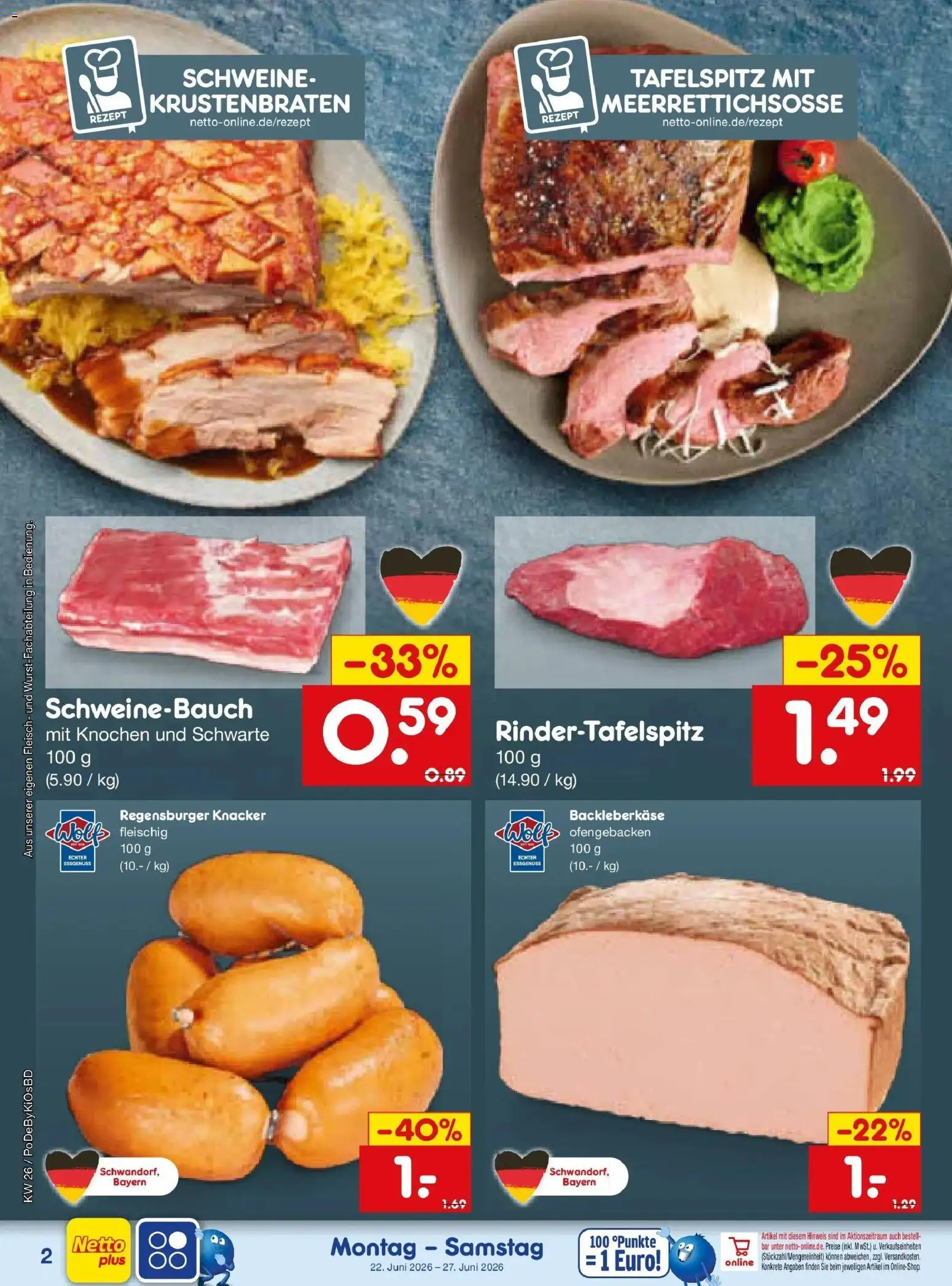 Netto Marken-Discount Prospekt Selb – gültig ab 21.06.2026 | Seite: 14 | Produkte: Tafelspitz, Schweinebauch, Krustenbraten, Fleisch