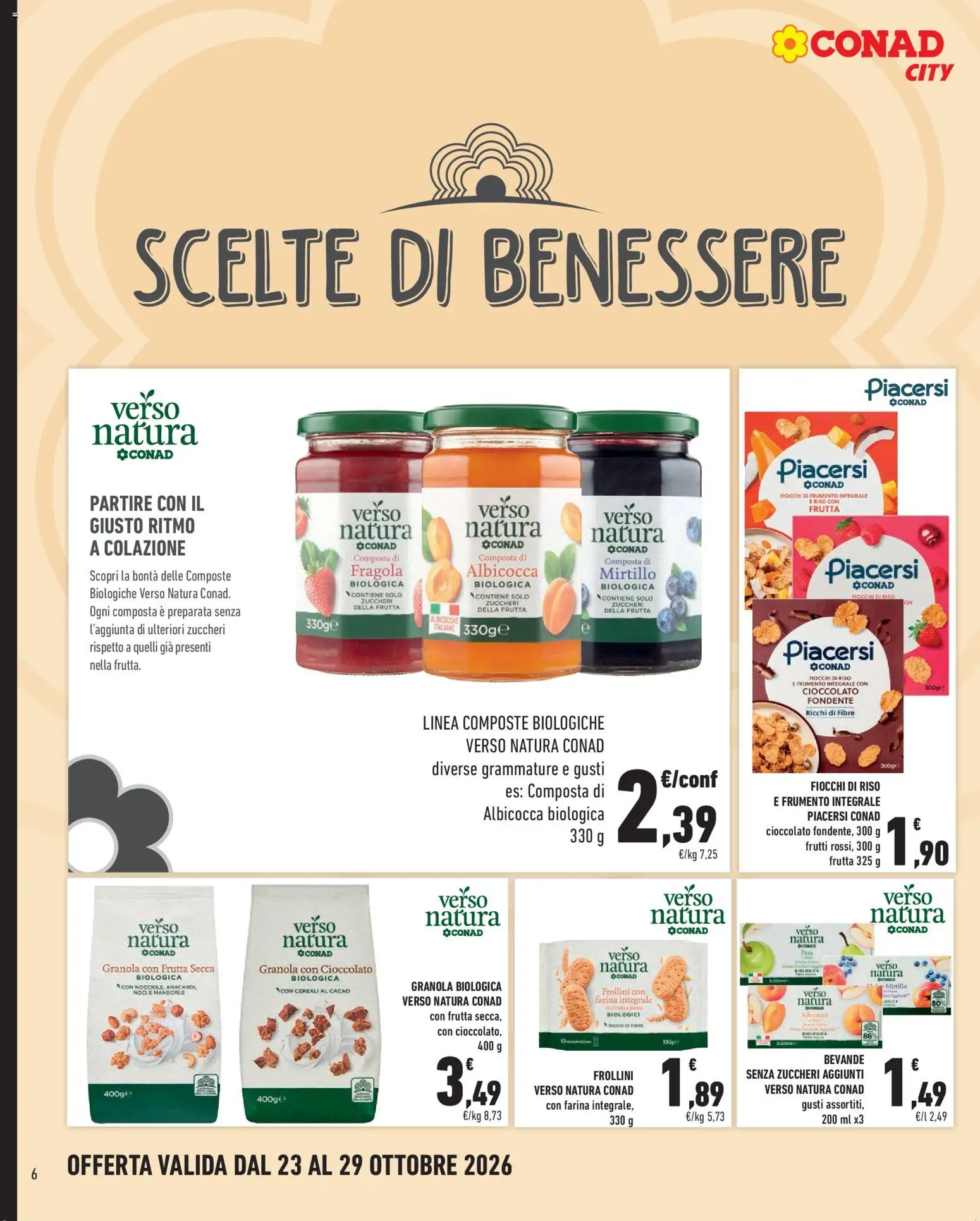Volantino Conad del 23/10/2026 | Pagina: 6 | Prodotti: Cereali, Bevande, Frutta, Noci