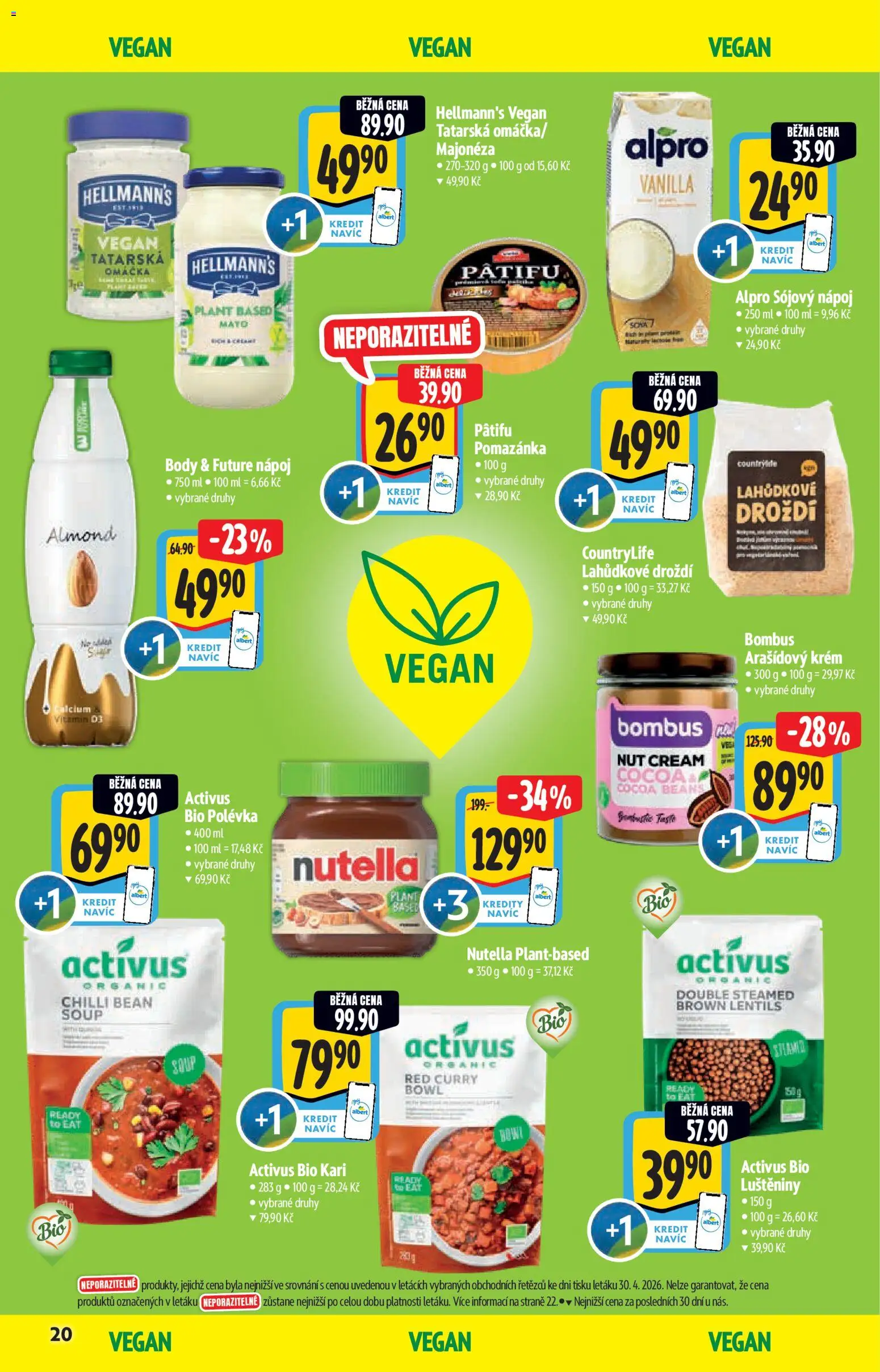 Albert katalog - Hypermarket - Bio od 13.05.2026 | Strana: 20 | Produkty: Vegan, Lahůdkové droždí, Hellmann's, Body