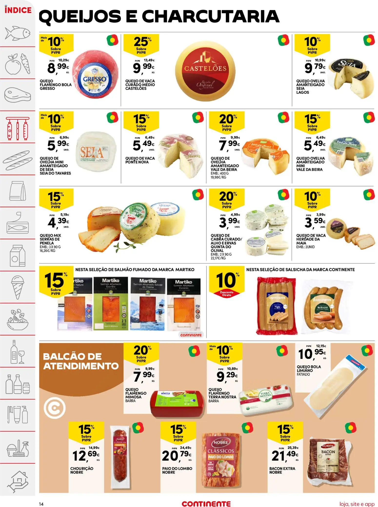 Continente folheto │ válido de 05.05.2026 | Página: 14 | Produtos: Bacon, Salsicha, Queijo, Lombo