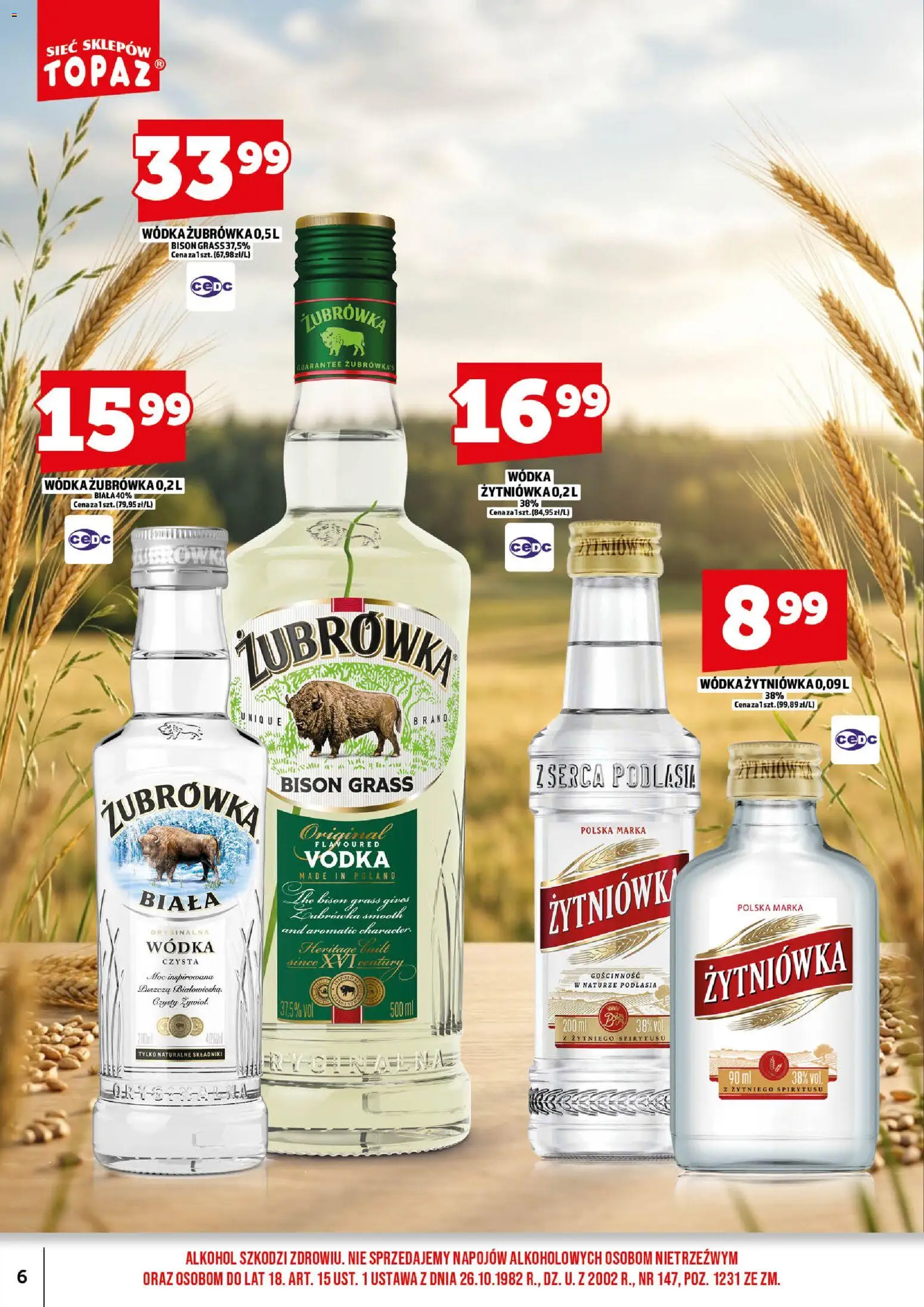 Topaz gazetka alkoholowa od 01.09.2026 | Strona: 8 | Produkty: Żubrówka, Vodka, Alkohol, Wódka