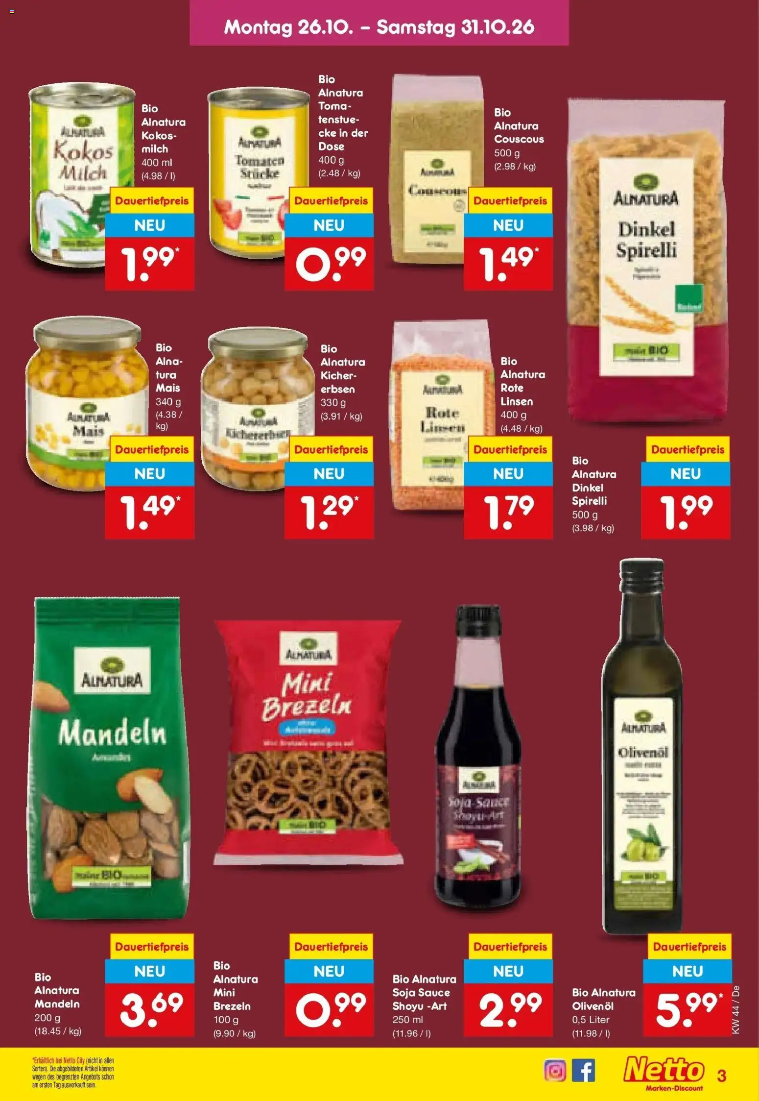 Netto Marken-Discount Prospekt Buttenwiesen – gültig ab 26.10.2026 | Seite: 57 | Produkte: Mais, Olivenol, Tomaten, Mandeln