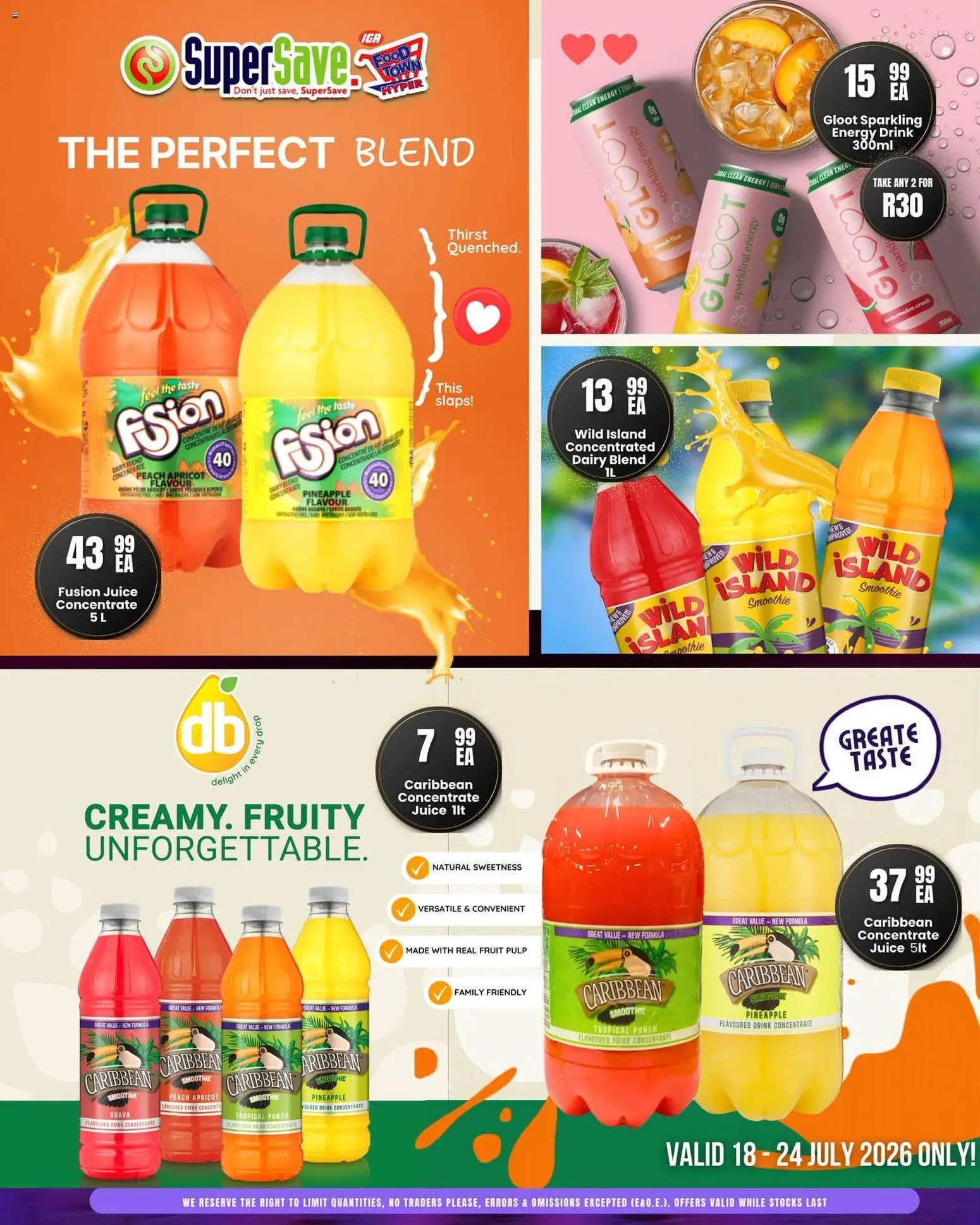 New Super Save catalogue – valid from 18/07/2026 | Page: 19 | Products: Juice, Pineapple, Dairy blend, Peach