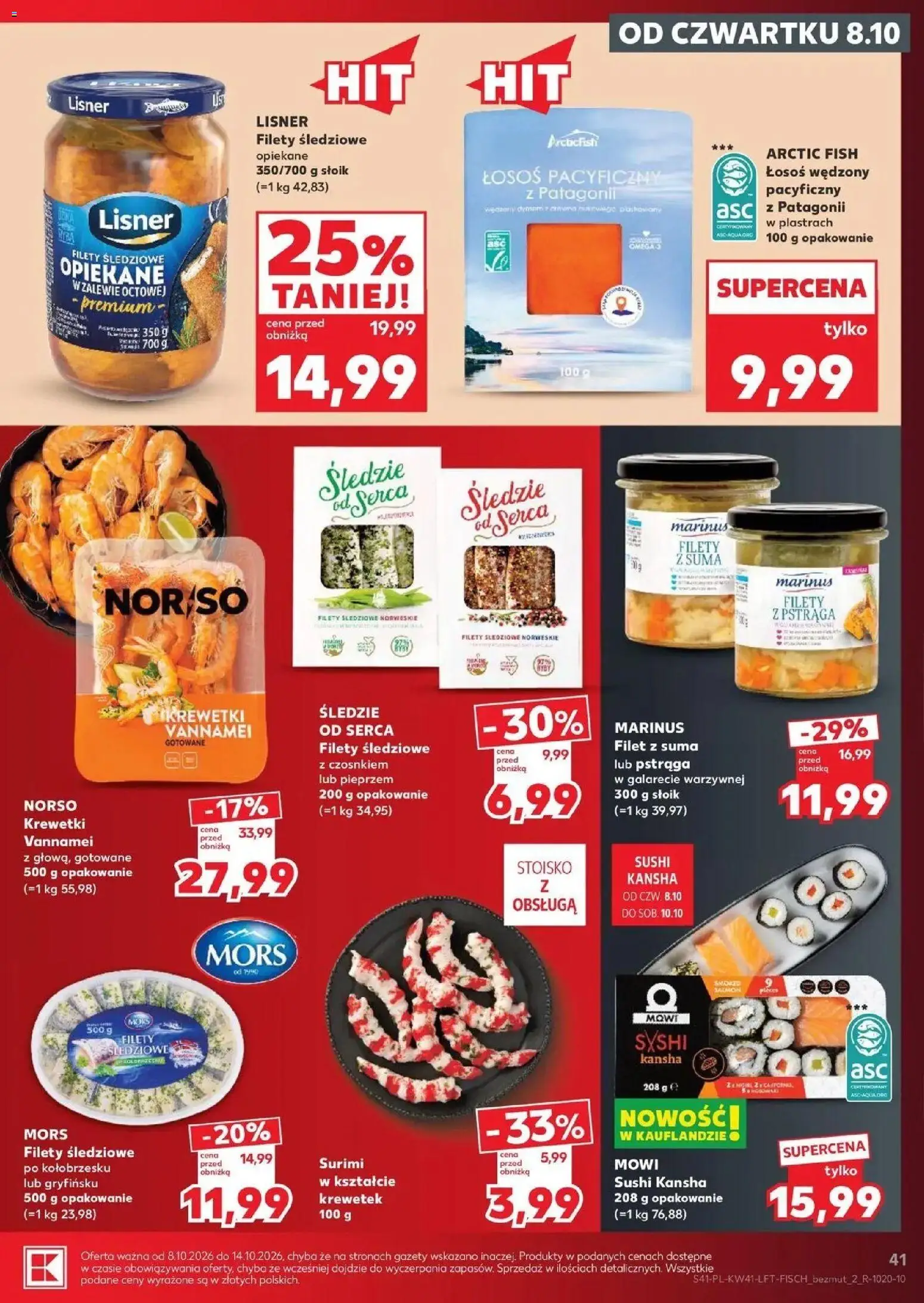 Kaufland aktualna gazetka od 08.10.2026 - od jutra PDF | Strona: 41 | Produkty: Śledzie, Surimi, Łosoś pacyficzny, Filet