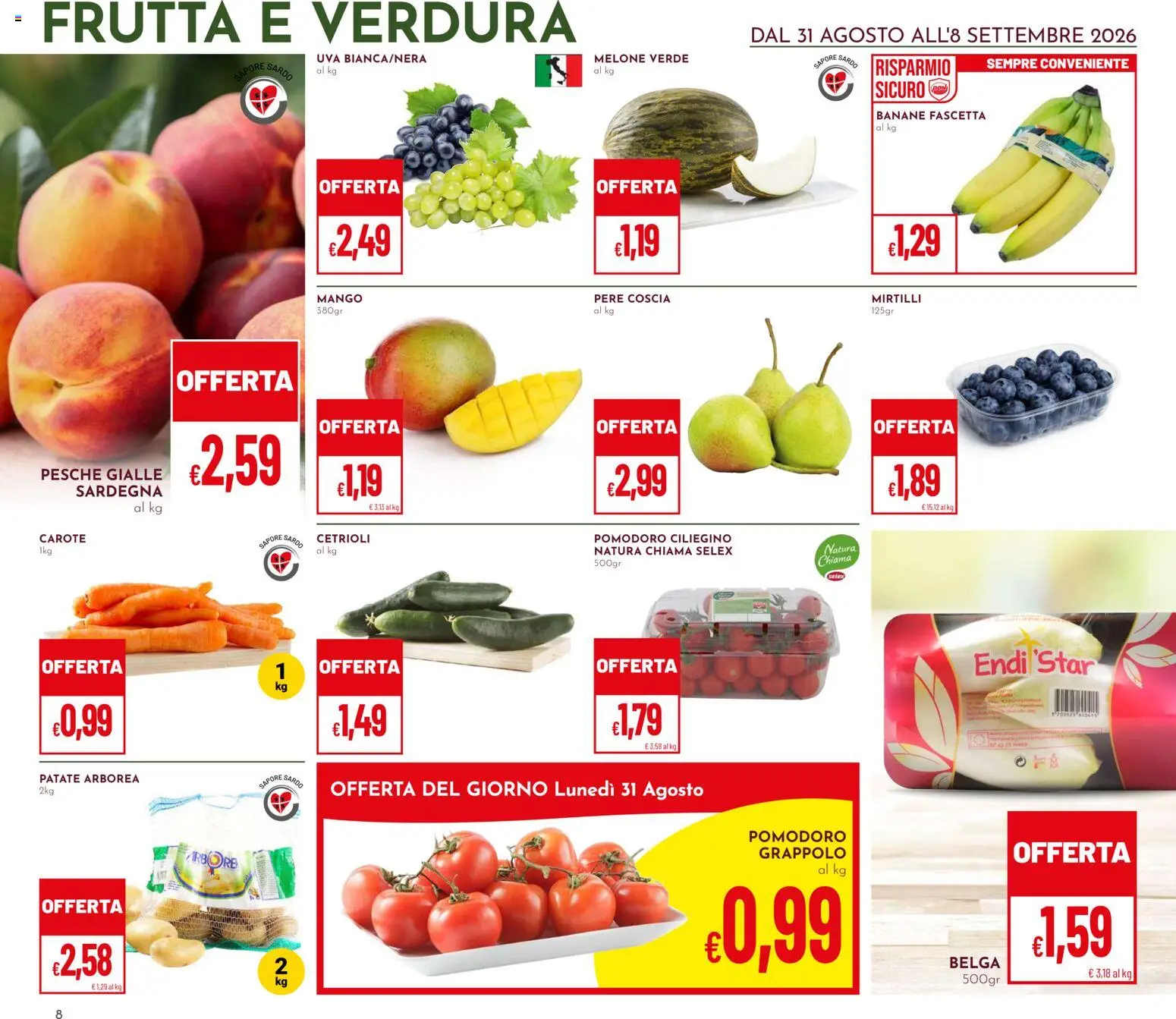Volantino Pan del 31/08/2026 | Pagina: 8 | Prodotti: Pere, Pomodoro, Carote, Pesche