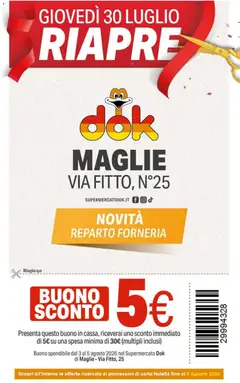 Anteprima del volantino DOK volantino Riapertura Maglie valido a partire dal 30/07/2026