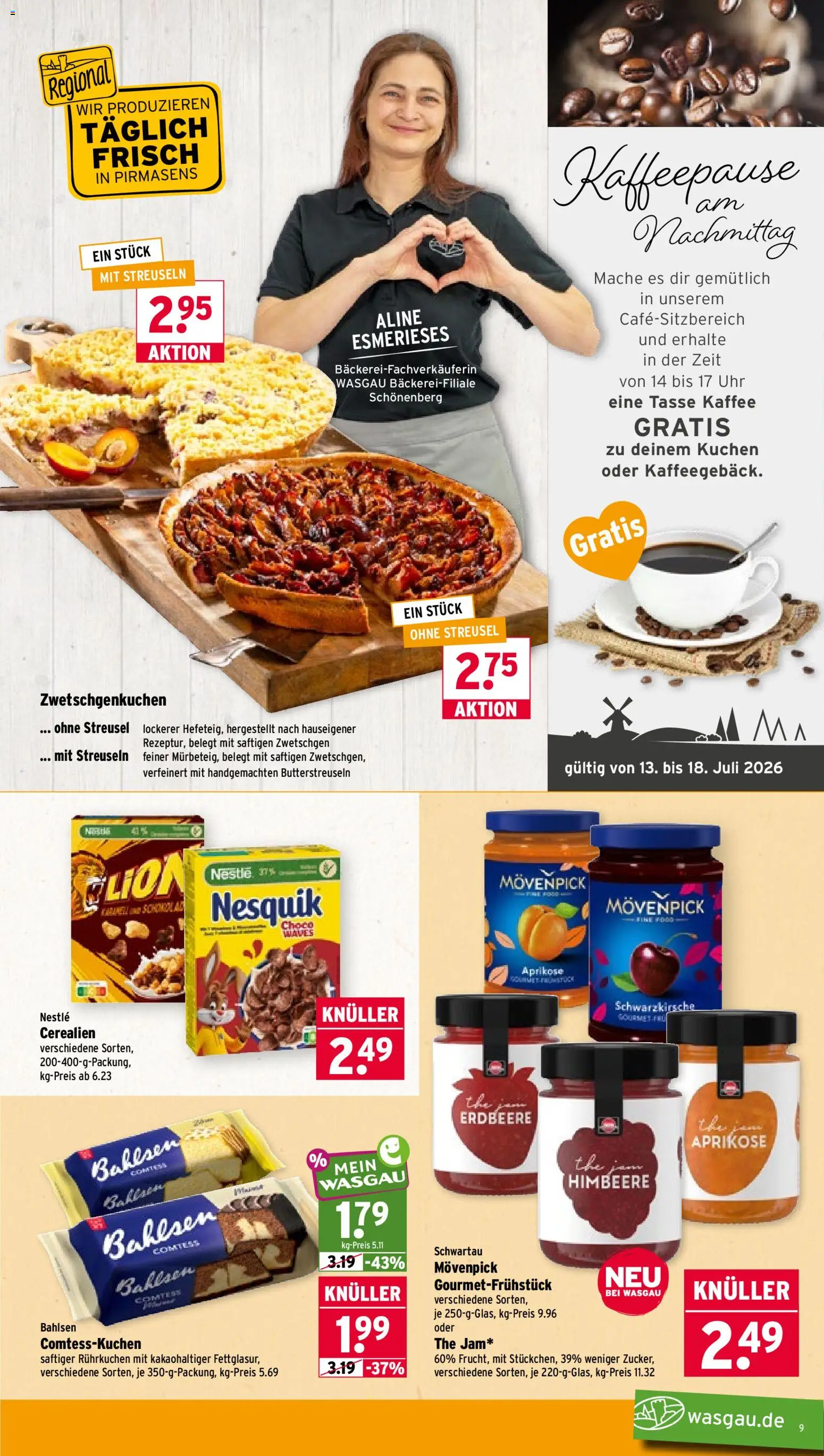 Wasgau Prospekt – gültig ab 13.07.2026 | Seite: 9 | Produkte: Kaffee, Zwetschgen, Kuchen, Uhr