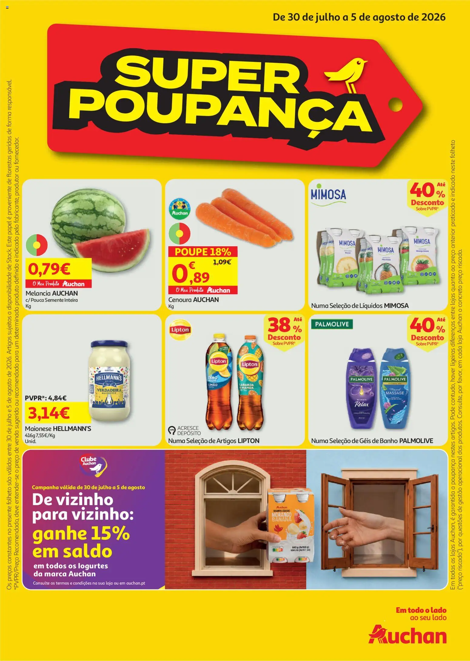 Auchan folheto │ válido de 30/07/2026 | Página: 1 | Produtos: Banho, Maionese, Melancia, Cenoura