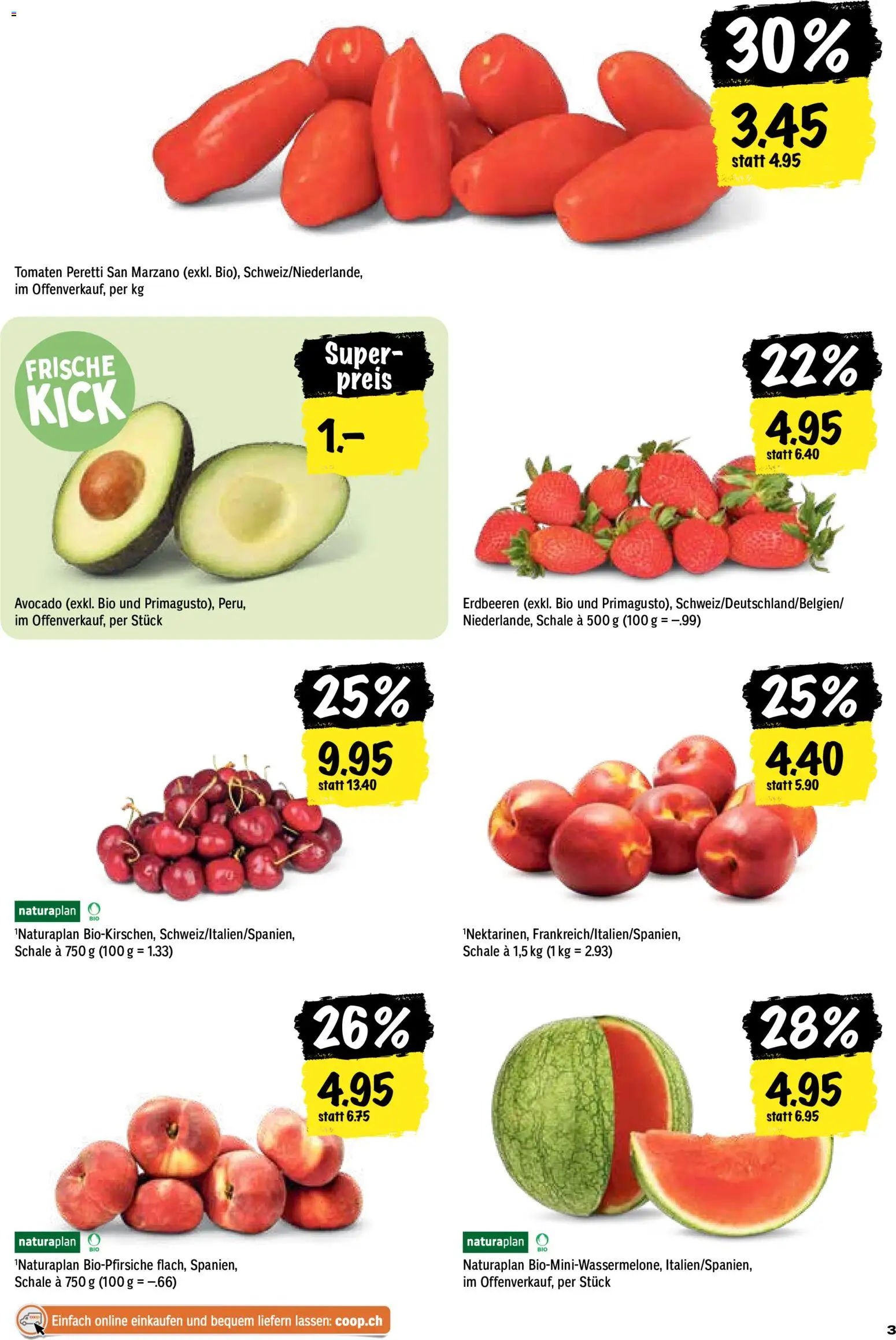 Coop aktionen – gültig ab 11.06.2026 | Seite: 3 | Produkte: Nektarinen, Avocado, Tomaten, Erdbeeren