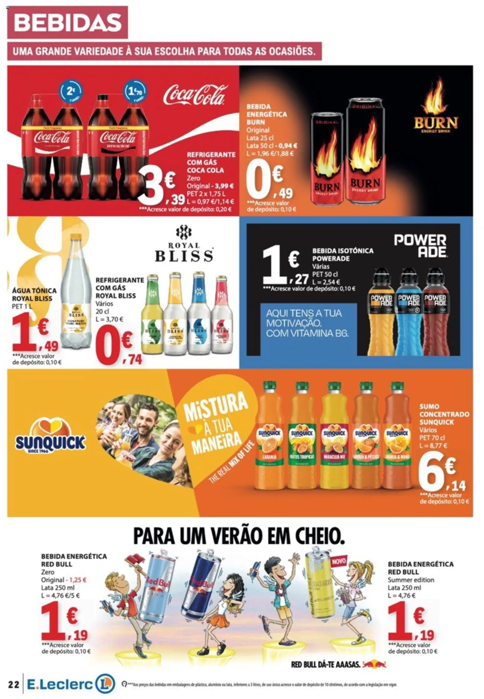 E.Leclerc folheto │ válido de 13/08/2026 | Página: 22 | Produtos: Red Bull, Bebidas, Água tónica, Açúcar