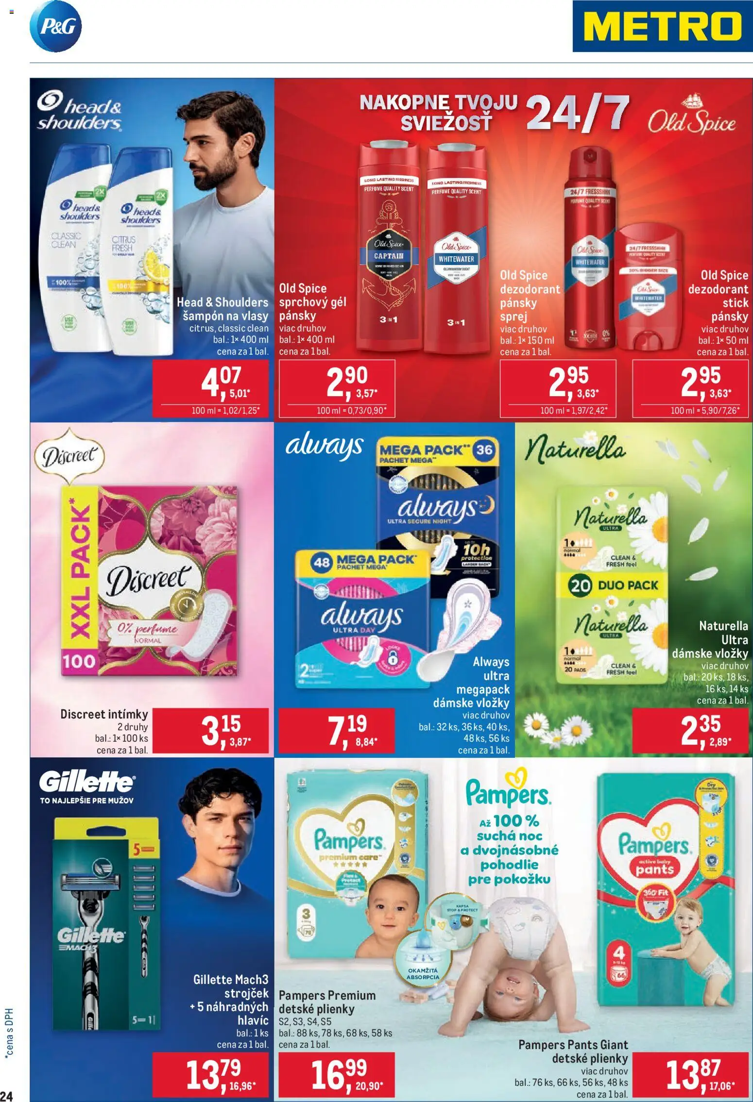 Nové Metro akcie – leták je platný od 26.08.2026 | Strana: 24 | Produkty: Strojček, Detské plienky, Head & Shoulders