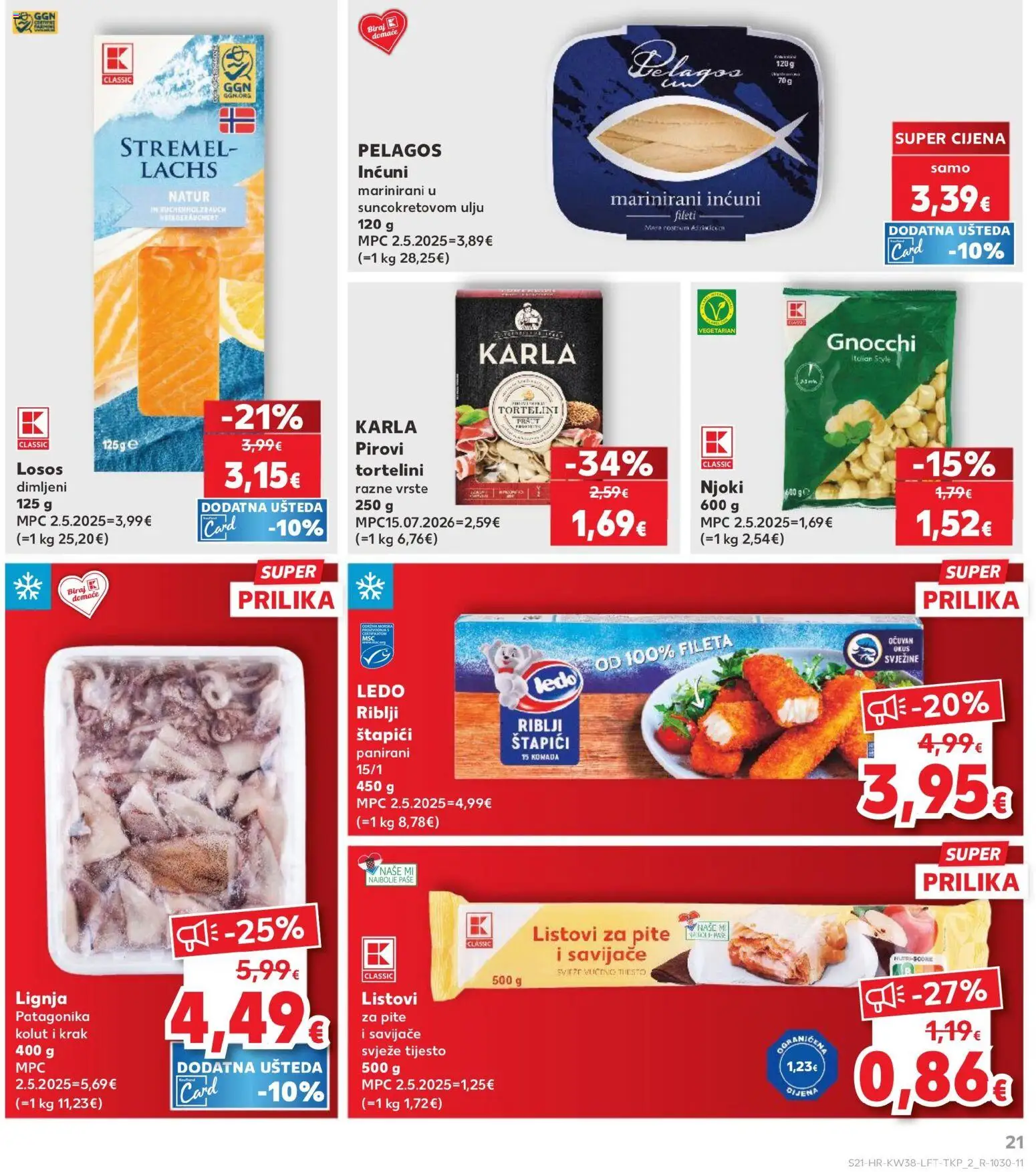 Kaufland katalog | vrijedi od 16.09.2026 | Stranica: 21 | Proizvodi: Inćuni, Listovi za pite, Ledo, Losos
