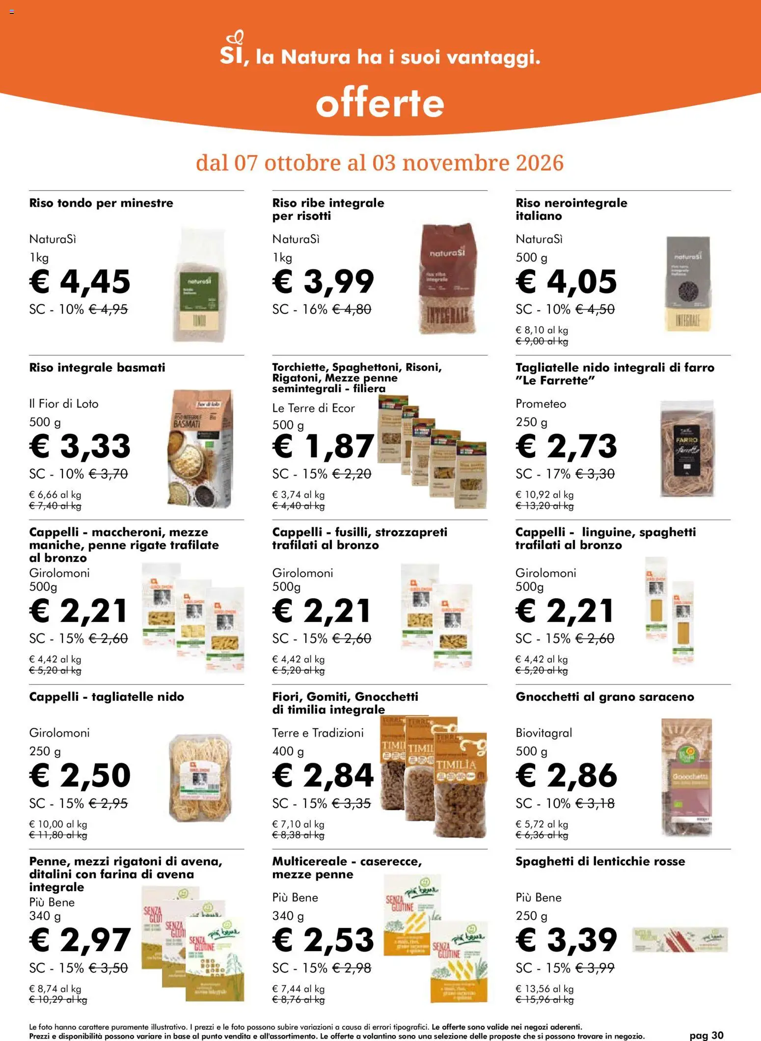 Volantino Natura Sì del 07/10/2026 | Pagina: 30 | Prodotti: Riso, Loto, Penne, Spaghetti