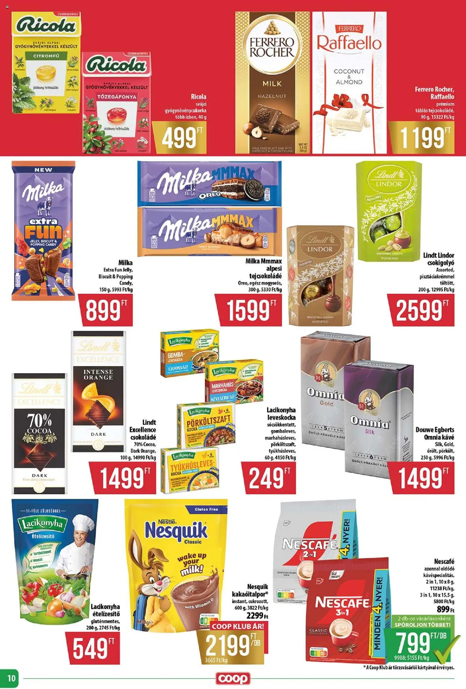 COOP akciós ujság - amely érvényes a következő dátumtól: 2026.10.15. | Oldal: 10 | Termékek: Raffaello, Nestlé, Lindor, Tőzegáfonya