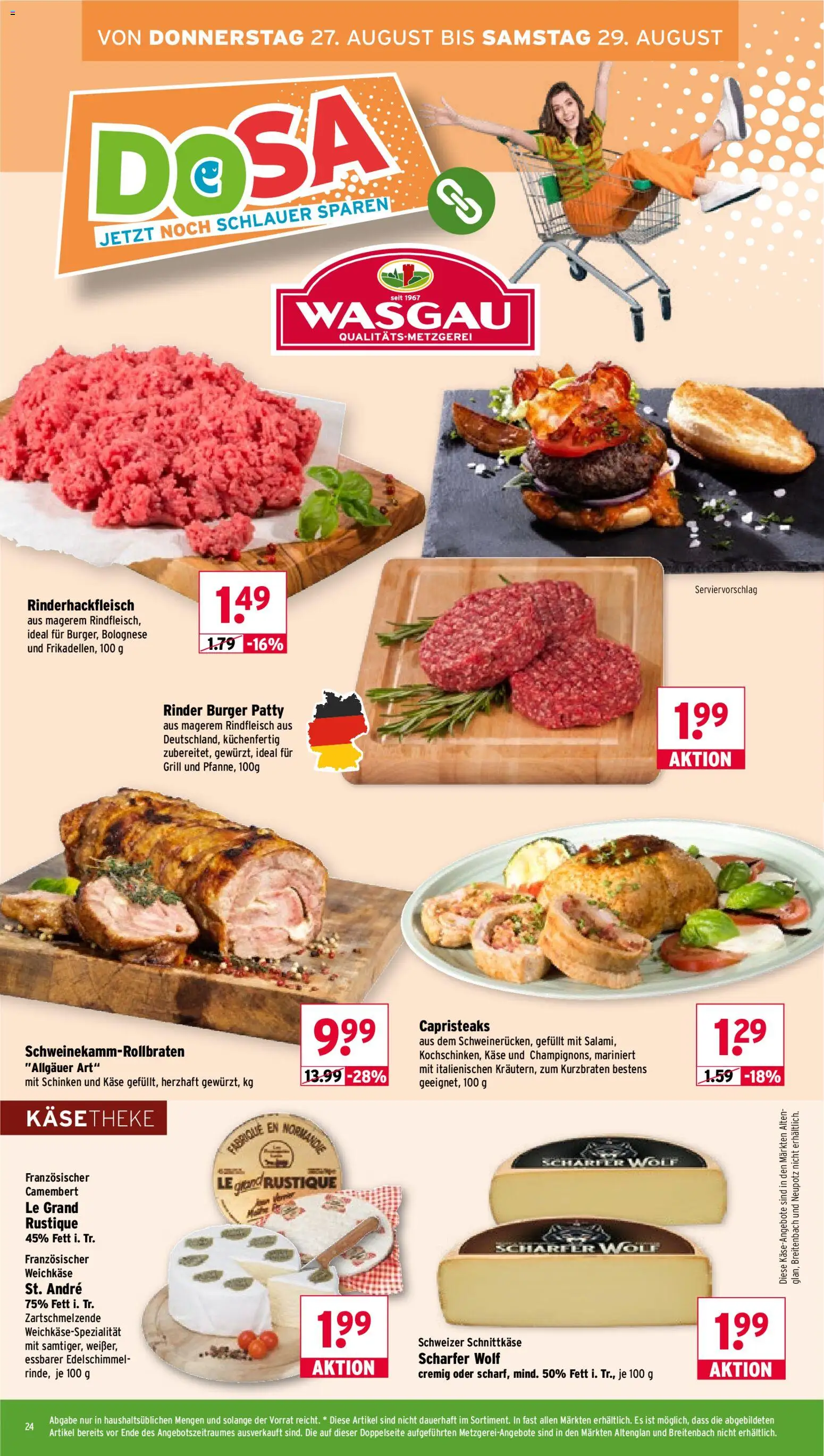 Wasgau Prospekt – gültig ab 24.08.2026 | Seite: 24 | Produkte: Grill, Käse, Schinken, Rindfleisch